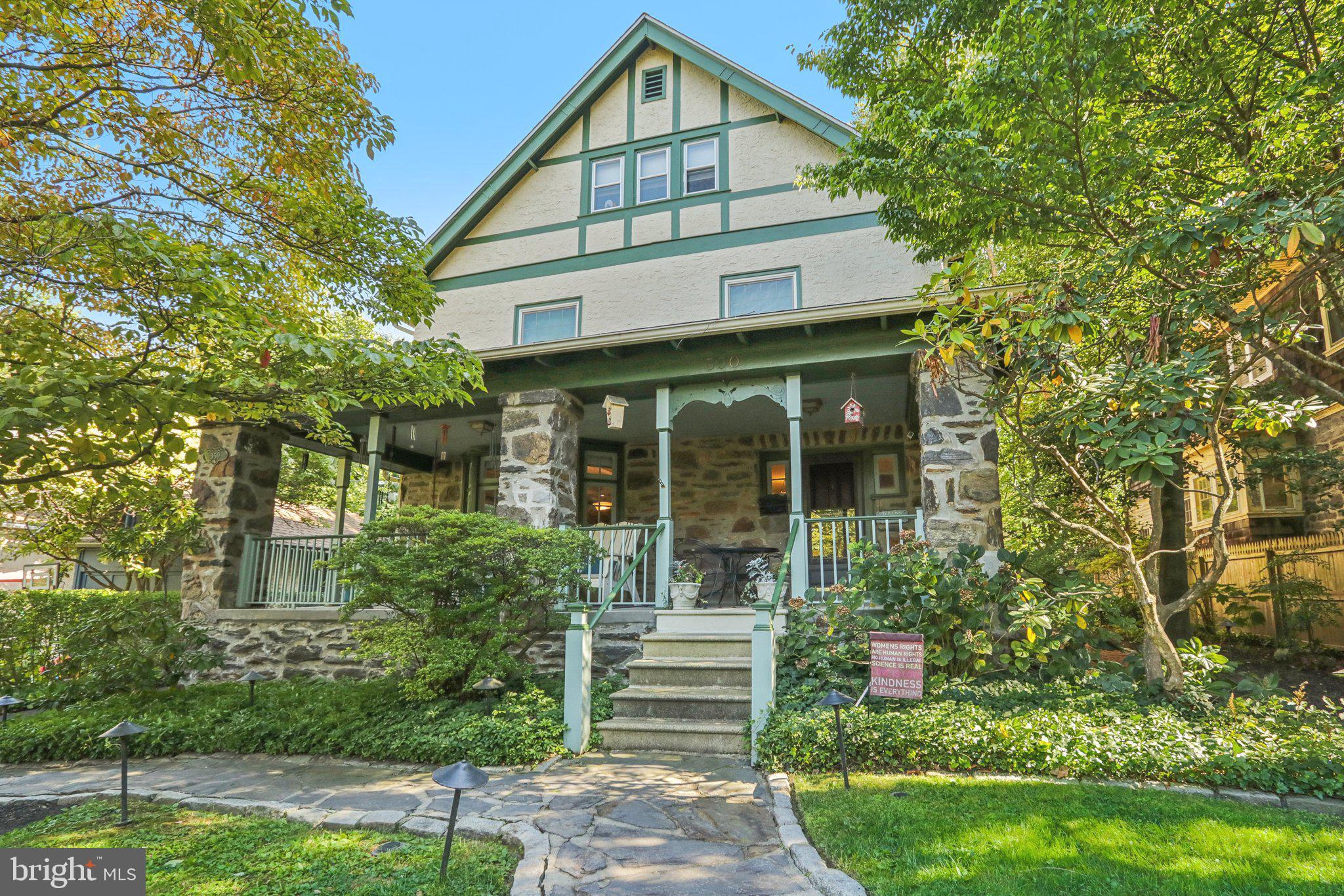 Welcome to 350 Bala Ave, a meticulously maintained stone colonial home in the heart of Bala Cynwyd. This beautiful residence offers the perfect blend of classic charm and modern amenities, providing a perfect sanctuary for any family. Upon entering, you're greeted by a spacious foyer that opens to a large, sun-drenched living room, with a beamed ceiling, built-ins, a large bay window and a gas fireplace providing an inviting ambiance. The rich hardwood floors guide you through the foyer to the formal dining room. The elegant wainscoting and crown molding set the stage for memorable dinner parties and holiday celebrations. The remodeled gourmet kitchen is a culinary haven equipped with stone countertops, stainless steel Bosch appliances, and a peninsula island that beckons for family gatherings. The breakfast nook has a beautiful built-in bench and heated radiant floors. A large closet, pantry and powder room completes this floor. On the second floor, an updated hall bathroom, new stacked LG washer & dryer addition (2023), and 3 generously sized bedrooms offer serene retreats. The primary suite boasts a luxurious ensuite bathroom with radiant heated floors. Unwind in the soaking tub after a long day or enjoy the spacious shower with dual rain-shower heads. The 3rd floor offers a newly remodeled hall bath (2023) and 2 spacious bedrooms. The finished basement opens up a world of possibilities, perfect for a home office, family room, or playroom, tailored to your family's needs. Step outside to the private, fenced backyard, where a paver patio area awaits your summer barbecues and evening gatherings under the stars. The large covered front porch offers the perfect place to read a book or have coffee with friends. There is a whole house generator, and an electric car charging station. The newly paved belgian block lined driveway (2023) leads to a detached two-car garage, providing ample storage and parking. This home is located within the award-winning Lower Merion School District and is walkable to both Cynwyd Elementary and Bala Cynwyd Middle School. It is also walkable to the Cynwyd Heritage Trail, shops and restaurants in Bala and Merion, and is a short drive to downtown Narberth, Manayunk, and Suburban Square. Close to major highways and public transportation, it’s a seamless commute to Center City Philadelphia.