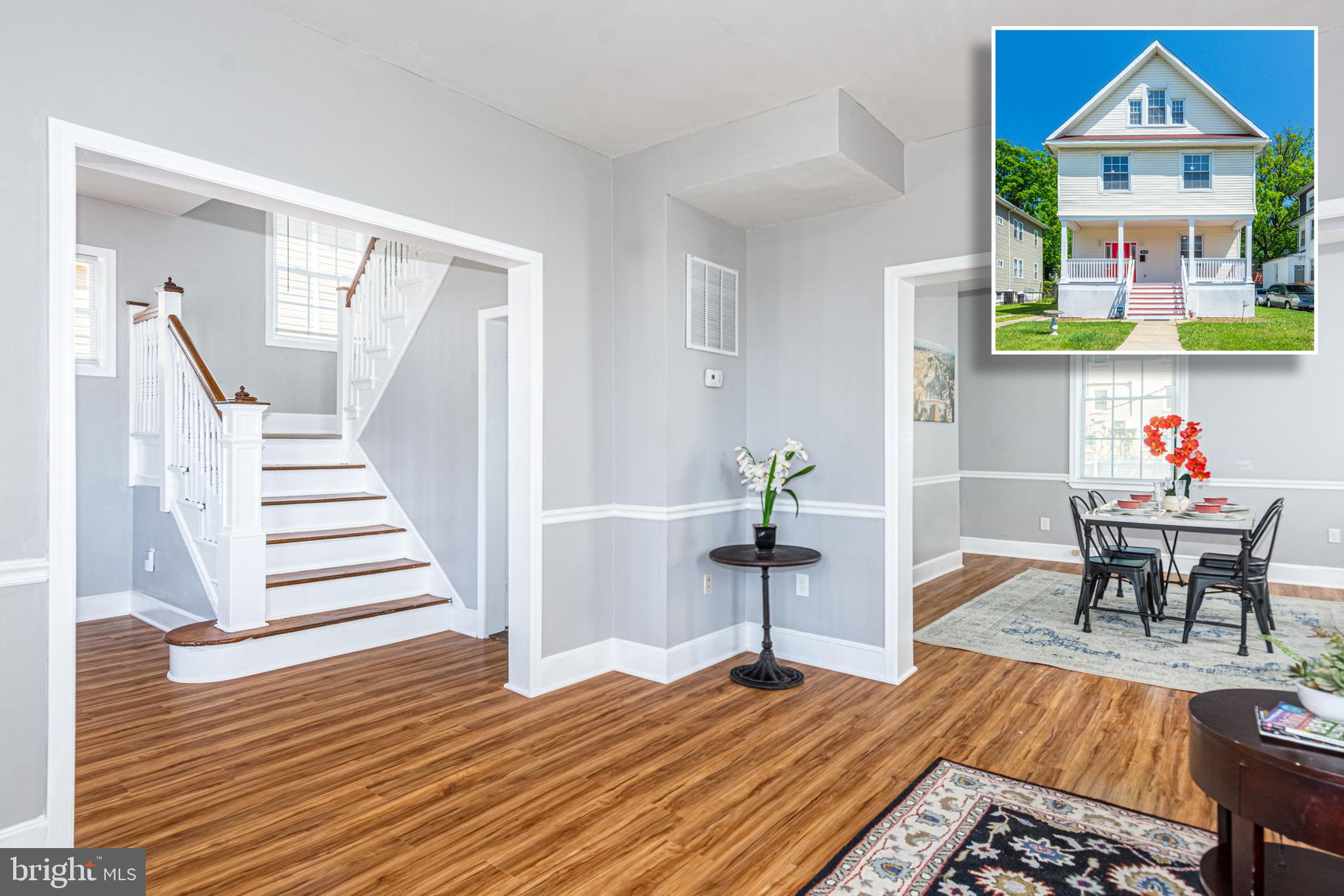 EXPANSIVE RENOVATED COLONIAL WITH 4 FINISHED LEVELS AND A LARGE FENCED YARD!  The main level features a spacious living room and separate dining room with wood floors, a Chef's kitchen with granite counters and ss appliances, and a main level half bath.  The 2nd level offers a Primary bedroom suite with a half bath and 3 additional bedrooms with a full bath.  The finished 3rd level has 2 large bedrooms and a full bath.  The basement is fully finished and has a large family room and 2 additional rooms that could be used as an office, exercise room, or additional bedrooms.  The large fenced yard and front porch are the perfect places to entertain and parking is not an issue - there is driveway parking for multiple cars!