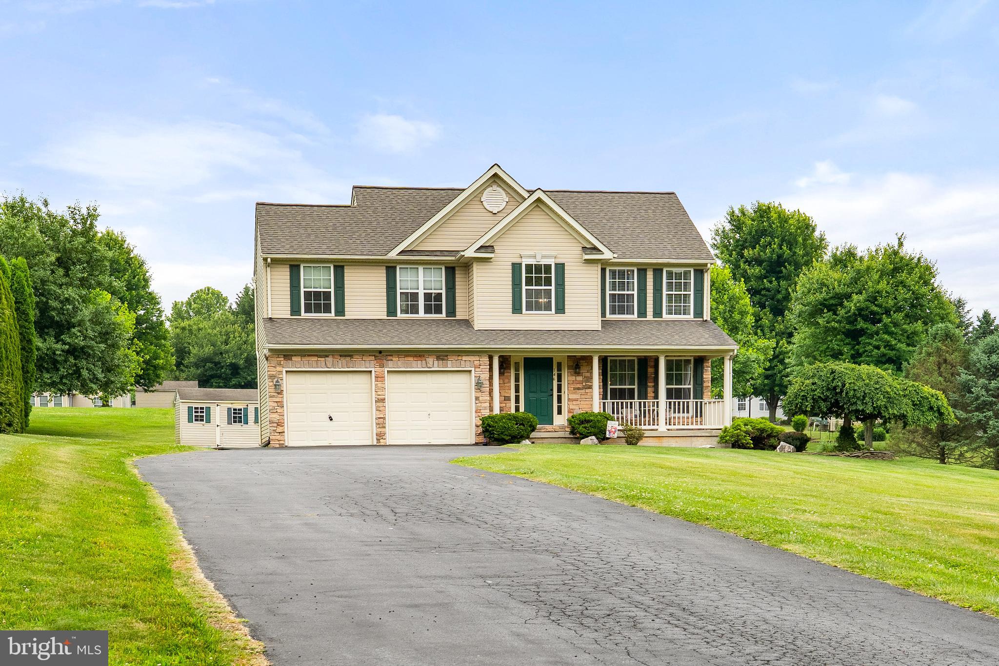 JUST LISTED IN FAIR HILL WEST! This colonial style home has over 2300 sf of above grade living space and sits on just over an acre of land.  The house has 4 bedrooms and 2.5 baths. The owners suite has a soaking tub with separate shower and a walk-in closet. The main level has a formal living room and dining room that could be used for an office or playroom.  The large eat-in kitchen has tons of cabinet space and a center island and is open to the family room with has cathedral ceilings and a gas fireplace.  There is a deck off the dining room and the kitchen. Laundry is on the main level and a 2 car attached garage.  Basement is mostly finished-just needs flooring. New roof in 2023. Shed included.  Calvert and Rising Sun School District (buyer to verify).