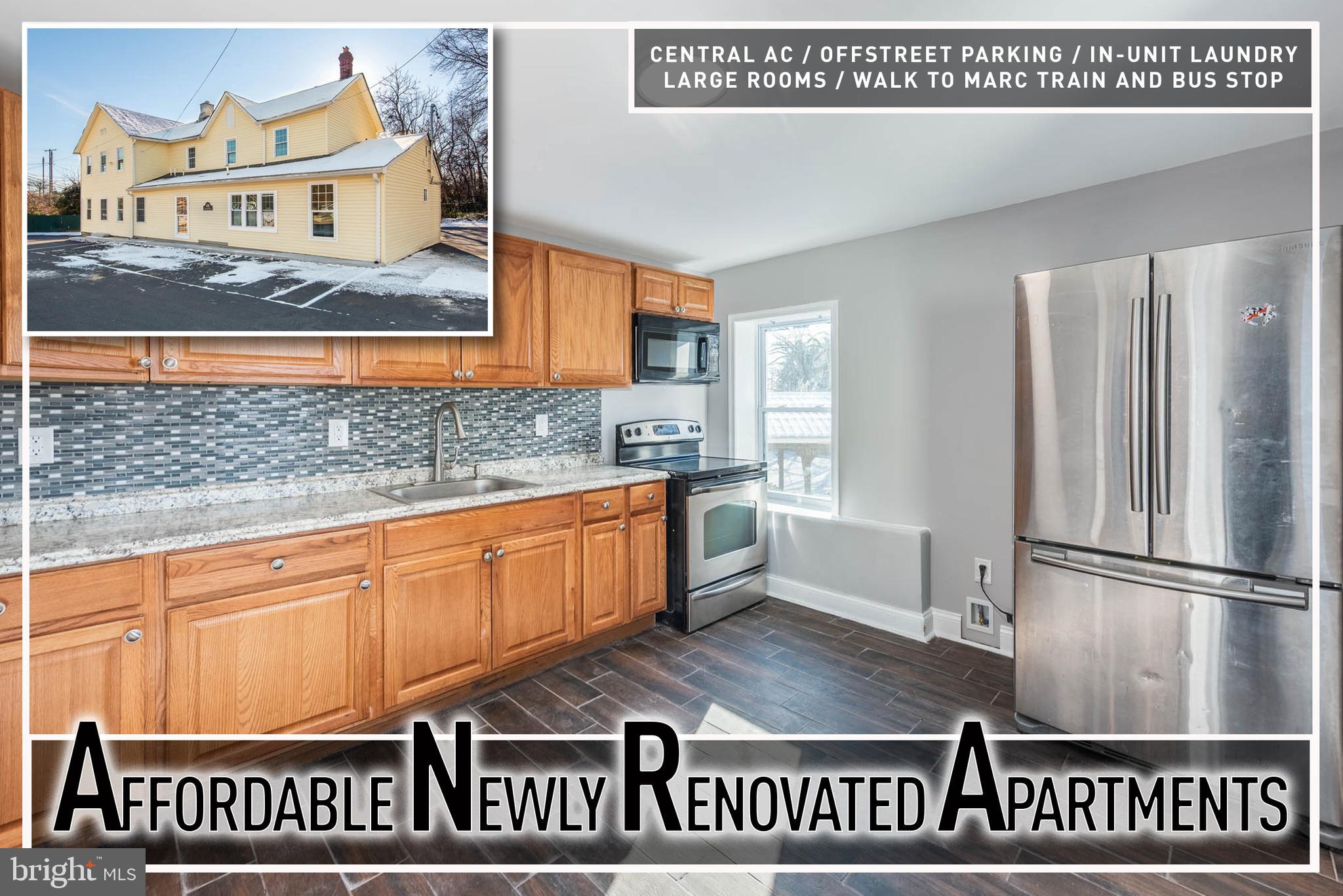 SPACIOUS NEWLY UPDATED APARTMENT LOCATED IN A 4 UNIT PROPERTY! This 2nd level unit features wood laminate flooring throughout, a spacious living room, kitchen, 2 generously sized bedrooms with 1 full baths, in unit laundry, and ample off street parking! Located close to Aberdeen Proving grounds and walking distance to the MARC train. Must have good credit to be considered with no history of evictions.  There is a $58 per month trash fee that will be added to the monthly rental amount