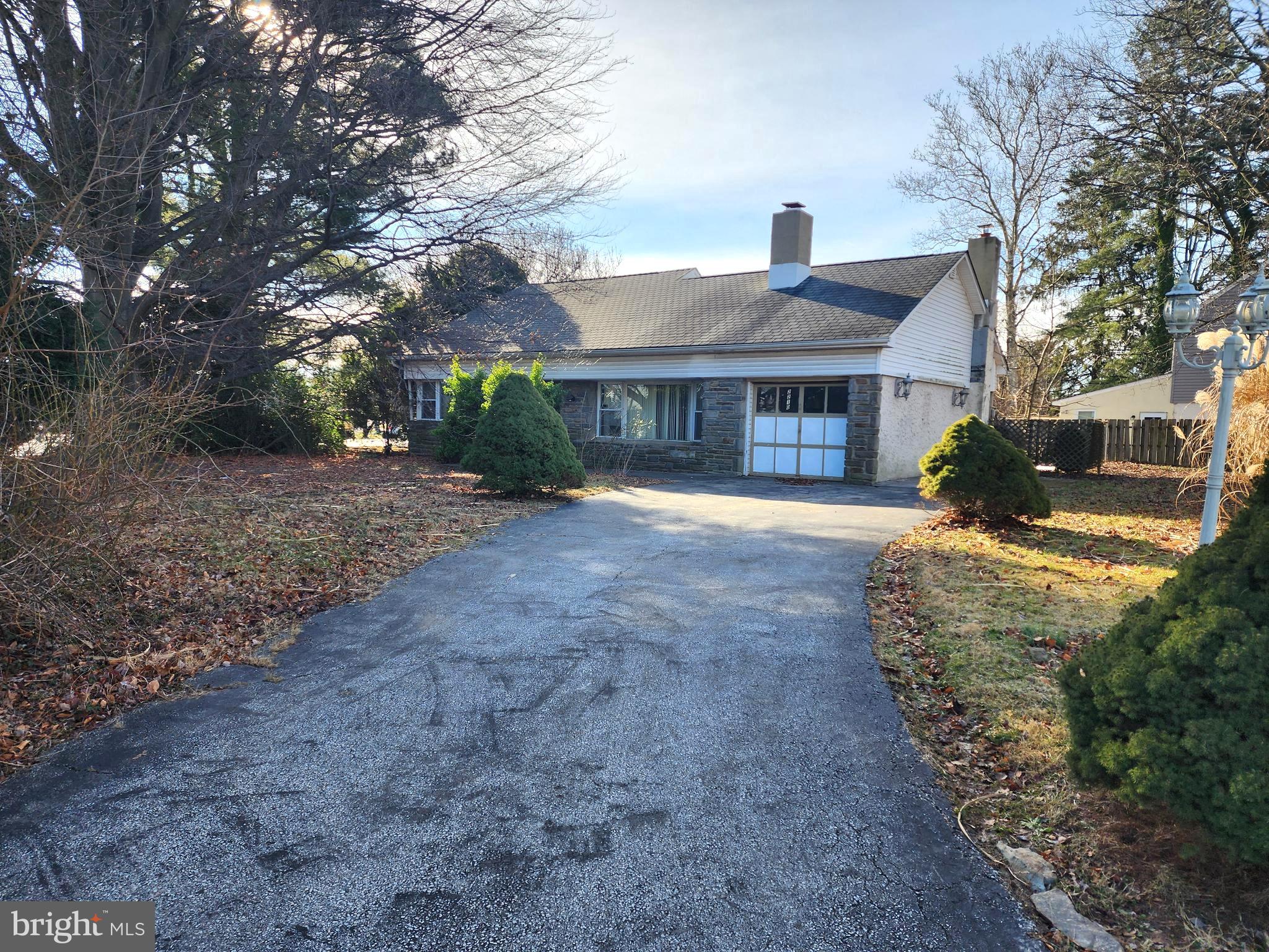 Location and potential. This classic Broomall Ranch is being offered as-is to an owner with vision, who is looking to make this place a home for the next chapter of this house. What you see is what you get with this property.  Three bedrooms, one full bath, Living room, Dining room, Kitchen, and a utility room built on a slab with an attached one-car garage. The A-frame roof was added several years ago. Get creative with the floor plan, check with the township, and build on the side, the back, or add a second floor - others in the neighborhood have done it so the choice is all yours. A brand new oil heater was installed in the last few months. The home is being sold as-is and the buyer is responsible for all township or lender-required repairs. Take a look and see what the future holds for this house.