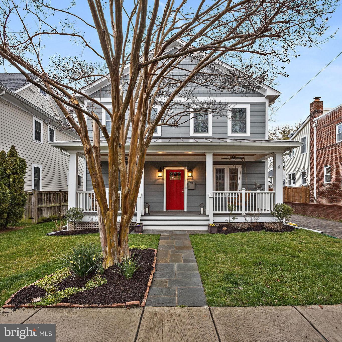 Fall in love with the extraordinary charm of this home, built in 2019, in sought after Del Ray. A wide covered front porch with a beautiful beadboard ceiling welcomes you with a porch swing and ample room for sitting or dining.  Step inside and you will be transported to a world of classic design and modern convenience with high-end finishes and state-of-the-art amenities.  The first level includes a spacious living room with a gas fireplace, a dining room and a gourmet chef’s kitchen with a large island and walk-in pantry. The family room with cozy gas fireplace is just off the kitchen with french doors leading to the expansive backyard. There is a flexible space on the first floor that can be used as a home office or bedroom, as it includes a full bathroom. There are beautiful custom built-in bookcases for added character, a walk-in coat closet and an additional storage closet. Upstairs you’ll find three over-sized bedrooms with generous closets, each with luxurious en-suite bathrooms.  The primary suite has the added benefit of a balcony, a great spot to enjoy a morning cup of coffee.  Both levels have gorgeous warm hardwood floors and custom plantation shutters.  The lower level is attractively finished with a second family room, bedroom and full bathroom. The flat backyard provides a spacious outdoor area for entertaining or enjoying the outdoors.  The potting shed is a nice bonus for anyone with a green thumb, providing dedicated space for gardening tools and supplies. All this with a DETACHED GARAGE. Only a few blocks to Mount Vernon Ave, the heart and soul of Del Ray where you will find award-winning restaurants and boutiques. Minutes to the upcoming Potomac Yard Metro Station along with close proximity to Amazon HQ2, National Airport, historic Old Town and Washington DC. ANY AND ALL OFFERS WILL BE REVIEWED Monday, March 20 @ noon,