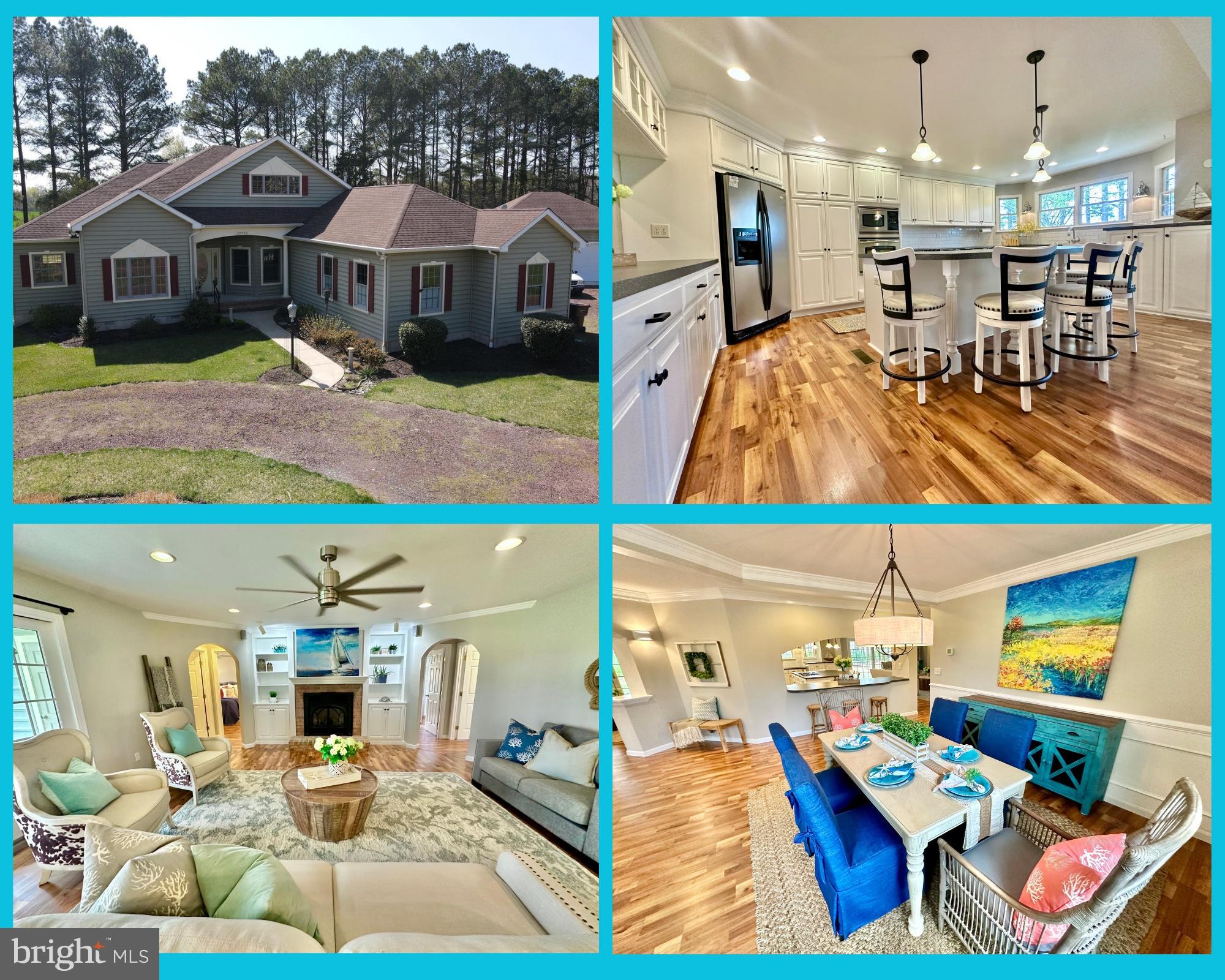 RARELY AVAILABLE ...a  Stunning 2,980 sf, CUSTOM RANCH/RAMBLER has garage space for 5+ vehicles...a 3 car garage with second floor attic storage ... (Plus an oversized  detached garage!) all  on  2 green acres backing to trees and farmland... for the buyer who seeks quality and privacy (and plenty of space for everything!)   The additional detached garage has 2 bays plus ample space for a workshop for your hobbies.   A Private Primary Suite has peaceful pastoral views of a nearby pond. The recently updated Primary Bath has  Heated Ceramic Floors and Roll in Shower. Throughout the home you will find quality Luxury Vinyl Plank flooring that is both durable and beautiful.   Wonderful Gourmet Kitchen is open to the family room and features a huge island, Gourmet Stainless Steel Appliances, Gas Cook top with downdraft, Double ovens... so many upgraded features!  The open concept family room features arched openings, a gas fireplace, and lots of natural light with glass doors opening to the back porch, offering peaceful  views.  The Second Floor Attic provides plenty of storage area  or even space for expansion of finished living area.
This home features (2) large family rooms ,  (5) Bedrooms ( or 4 Bedrooms and Office) Second Family Room with Gas fueled "woodstove."  and 3 Full Baths- plenty of room for family, guests, or private office space.  Custom suited with numerous features for guests, or a multi generation family or to accommodate disabilities .   NO HOA!!!    ( Kitchen Bar Stools are Negotiable/Sold Separately)