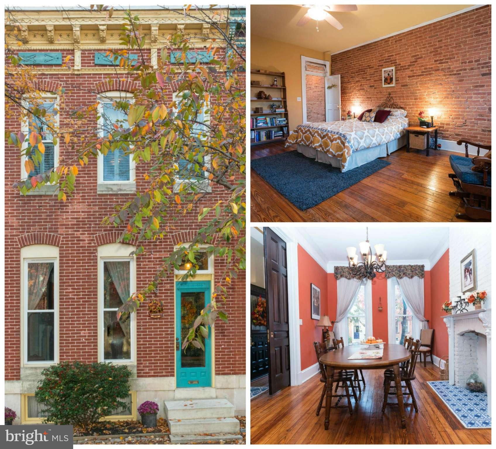1/2 block to Patterson Park, this meticulously kept home is loaded w/ original detail that is rare to find.  10ft high pocket doors lead to formal Din. rm w/ fireplace.  Refinished original wood flrs. Built-in bookcases in Liv. rm.  Classic wood handrail stairs. Huge bedrooms w/ exposed brick. Large bath w/ claw ft tub & sep. shower. 2nd. fl deck. Patio w/ garden. Large shared open space. A GEM!