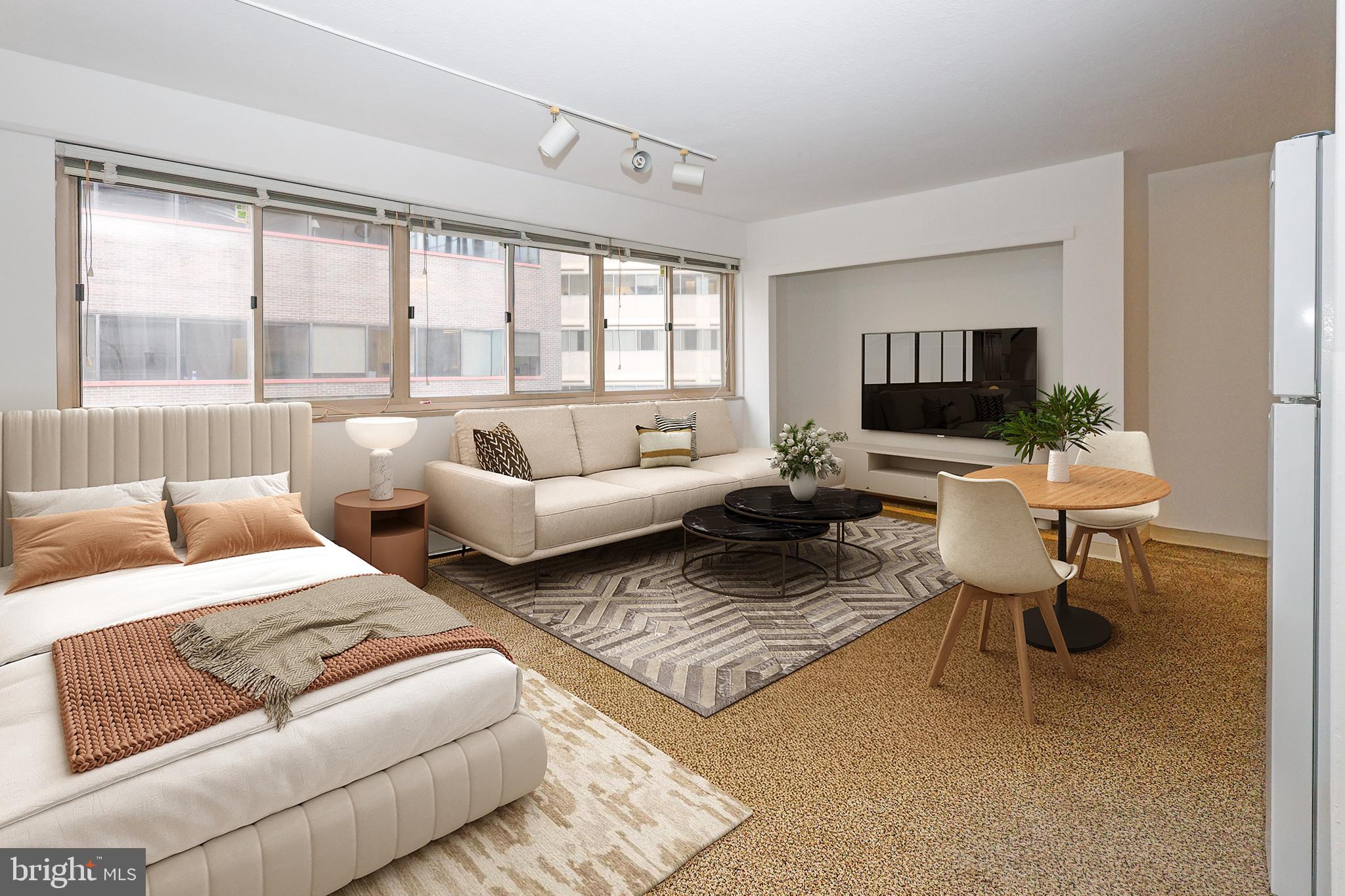 Fabulous studio residence at Penn Center House, ideally located in the heart of Rittenhouse Square. This bright and spacious unit offers a flexible layout and the perfect opportunity to make it your own. The home features a full bathroom with tub and a large closet providing excellent storage. Penn Center House is a well-managed, owner-occupied cooperative offering access control, front desk coverage, on-site maintenance, and outstanding resident amenities, including a beautiful rooftop deck, community room, and library. Enjoy an unbeatable Center City location just steps from world-class museums, dining, shopping, and entertainment. Situated within the highly rated Greenfield K-8 catchment. The monthly co-op fee includes all utilities, basic cable, and real estate taxes. Parking and gym memberships are available for an additional fee. Financing options are available through First Trust and CrossCountry Mortgage.