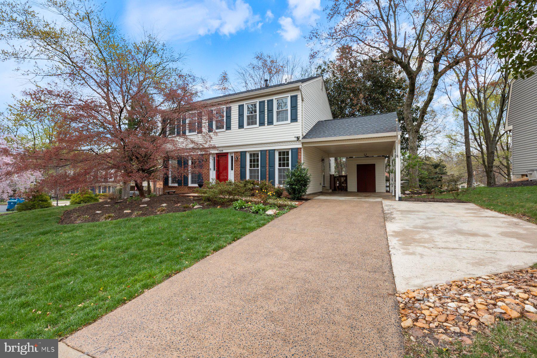 Welcome to this move-in-ready, three-level Colonial home tucked away on a quiet cul-de-sac in West Springfield. Featuring five bedrooms, three and a half bathrooms, and a large back deck w/spiral staircase that leads to a fully fenced, sprawling backyard, this home offers an oasis-like feel just steps from nearby walking trails. Freshly painted from top to bottom, the home also includes updated lighting and brand-new carpet on the lower level. The main level opens with beautiful hardwoods, a welcoming foyer w/spacious coat closet. The formal living and dining rooms are enhanced by crown molding and provide a warm and inviting space. A generously sized powder room is located just off the foyer. At the heart of the home, the open-concept kitchen and family room create an ideal space for gathering. The family room features a cozy gas fireplace, a lighted ceiling fan, and lovely views of the backyard. The kitchen is outfitted with white cabinetry, dark Silestone countertops, marble tile backsplash, recessed lighting, a spacious pantry, and GE Profile stainless steel appliances, including a double oven. A bright dining area provides the perfect spot for casual meals. Just off the kitchen, a main-level laundry room offers a full-sized washer and dryer, along with direct access to the one-car carport (with attic space) and shed. Additional parking includes 2 driveway spaces and plenty of available street parking. The upper level is home to four spacious bedrooms, all featuring beautiful hardwood floors. The primary bedroom is a true retreat, complete with four closets, a lighted ceiling fan, and a gorgeous en suite bathroom w/marble countertop vanity and a beautifully designed shower-tub combination with elegant designer tile and flooring. The other three bedrooms are equally inviting, each with its own lighted ceiling fan. The updated hall bathroom offers a sense of elegance with a granite countertop sink, a shower with a built-in bench for comfort, and a sleek sliding glass door. Large attic (w/fan) provides great storage space with floors and shelves. The lower-level stairs feature brand new carpet and upgraded hardwood bannisters. The basement features a large, open area with ceramic tile floors, a full bathroom w/marble floor and a nicely updated shower-tub combination, as well as a spacious bedroom with new carpet, perfect for an in-law suite, guests, or a home office. A walk-out door leads to a stunning stone patio and magnificent backyard. The large unfinished utility room provides generous storage space and includes an extra refrigerator for added convenience. Recent Updates include new HVAC in 2019, roof & 6-inch gutters in 2018, kitchen appliances 2017, and hot water heater in 2013. Windows & the front door were replaced by Thompson Creek, with a transferable warranty; the front door and sidelights were replaced w/in the last 5 years. The HVAC, fireplace, chimney, and gas insert, have been recently inspected. Home also features a Whole House duct air purification system and humidifier. Feeds to Hunt Valley Elementary, Irving Middle, and West Springfield High School. Excellent location just outside the beltway! Convenient access to major roads, including Fairfax County Parkway, 395/495/95. Close to Metro bus stop, Franconia-Springfield Metro station, Commuter lots, & Springfield/Burke VRE locations. Close proximity to George Mason University, Ft Belvoir, Lake Accotink Park, Burke Lake Park, Huntsman Lake, South Run Rec Center, Springfield Golf and Country Club, Springfield Town Center, Springfield Plaza, and a plethora of restaurants.  Just minutes to DC, The Pentagon, Reagan National Airport, Alexandria, Arlington, Tyson's Corner, and more. Very walkable community with nearby bike trails and walking paths.  Within 2 miles of local shopping centers, including Huntsman Square, Rolling Valley Mall, & Burke Town Plaza. Nearby community swim & racquet clubs. Must See!