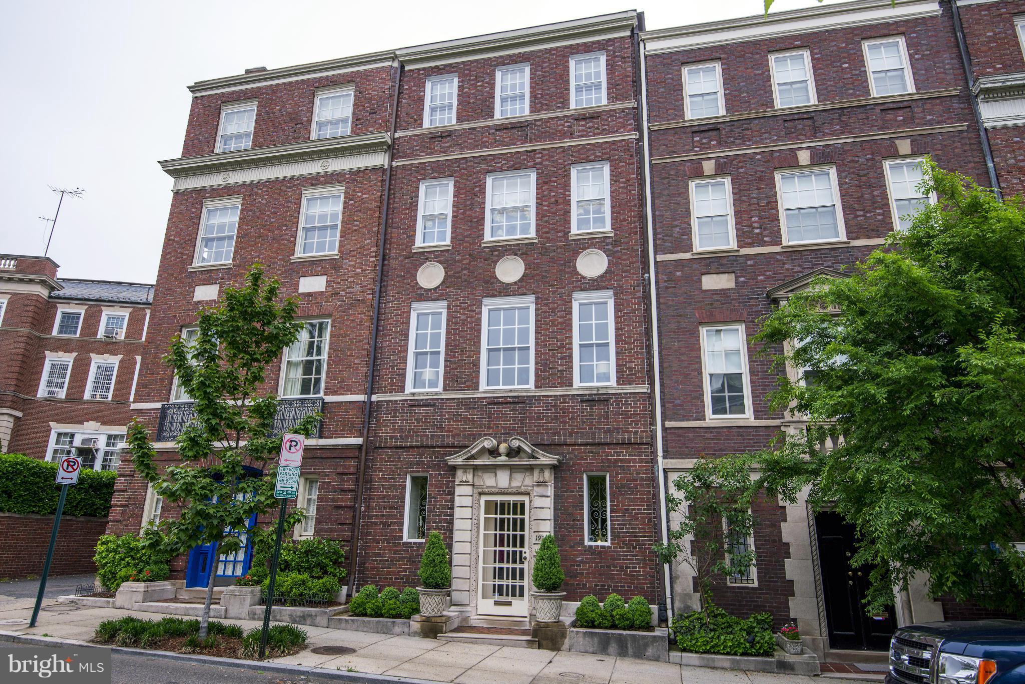 Elegant and well-appointed townhouse restored by top designers. Magnificent proportions enhanced by natural light and elaborate moldings. Dining room French doors open to private patio. 3 BR w/ potential for 4th. His/her private offices. Library with built-in bookshelves. Comfort and grandeur plus. two-car garage, Walk to metro.