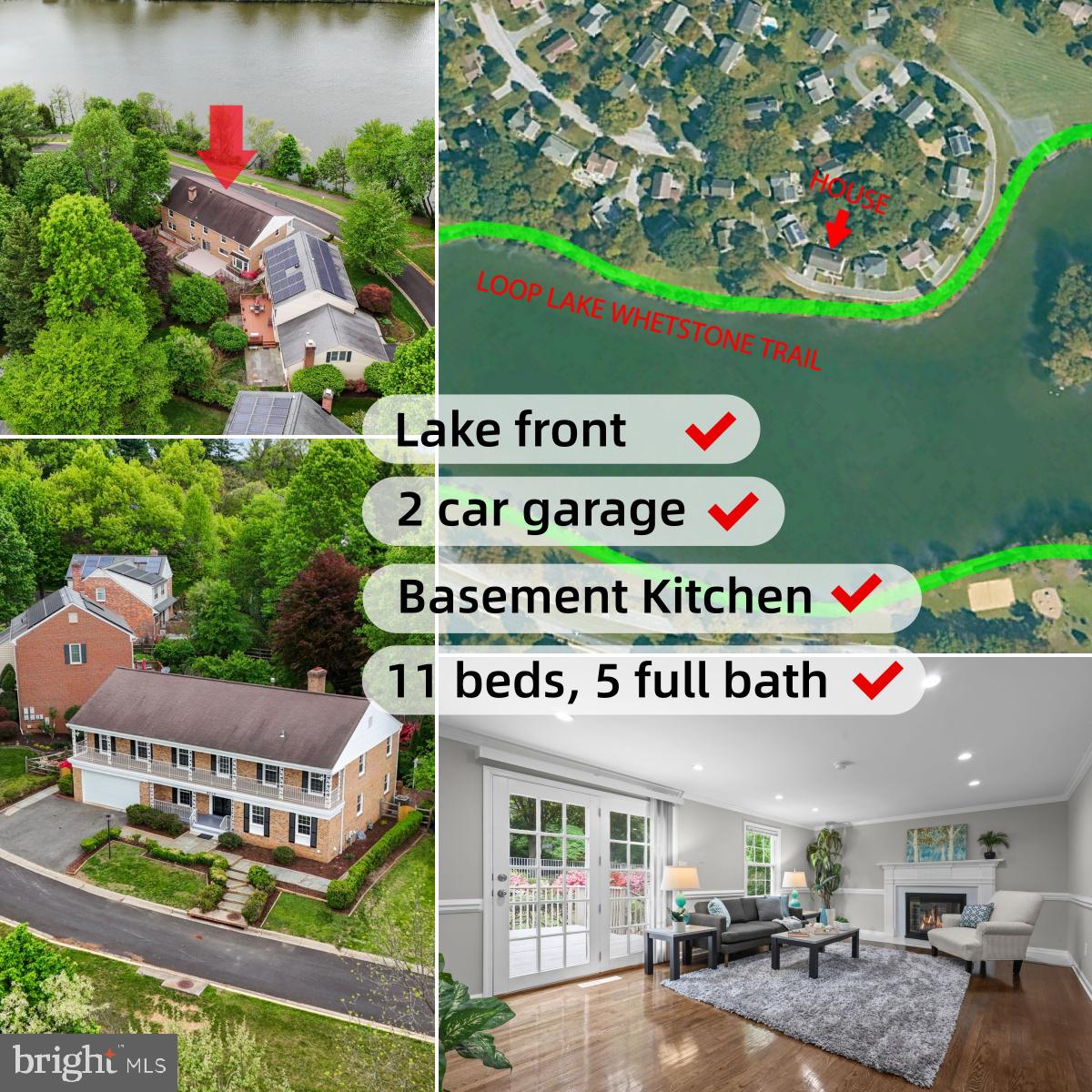 Lakefront Living at Its Finest! Welcome to this exceptional lakefront single-family home in the desirable Whetstone community of Montgomery Village in Gaithersburg. Perfectly positioned with one of the best lake views in the neighborhood, this spacious 2 car garage residence offers an incredible opportunity for large households, multi-generational living, or flexible use of space. The home features 11 bedrooms and 4 full bathrooms above grade, while the walk-up basement provides 4 additional rooms, a full bathroom, a wet bar, and a 2nd laundry hookup, creating abundant living space and excellent versatility. The property has been extensively updated in 2026 with a new HVAC system, new water heater, all new appliances including stove, refrigerator, microwave, dishwasher, washer and dryer, all new windows, fresh interior paint, lightings and new laminate flooring.

The main level offers a comfortable layout with two bedrooms and one full bathroom, sliding glass door off the spacious living room leading to the large deck and back yard, formal dining room, and an upgraded kitchen with breakfast area. The laundry room is conveniently located next to the kitchen, with direct access to the garage as well as a separate door leading to the side yard. Upstairs you will find 9 bedrooms and 3 full bathrooms, including 6 bedrooms on the lake-facing side that open to a balcony overlooking the water, providing beautiful and peaceful lake views, while 3 additional bedrooms face the garden side. The walk-out basement adds tremendous flexibility with a second kitchen, dining area, living space, 4 additional rooms, and a second laundry hookup ready for installation.

One of the most remarkable features of this home is the beautifully landscaped backyard designed in an English garden style. The terraced landscape creates a layered garden filled with seasonal flowers and greenery, leading up to a private flower-viewing platform that serves as a peaceful retreat. From the kitchen, living room, and upper-level bedrooms, you can enjoy picturesque views of the garden and surrounding natural beauty through the windows, creating a tranquil indoor-outdoor living experience.

Outdoor lovers will appreciate that the scenic trail around Lake Whetstone is located directly in front of the home, allowing you to step outside and immediately access walking and jogging paths around the lake. The nearby Lake Whetstone Park offers opportunities for boating, fishing, picnicking, and enjoying nature. Residents of Montgomery Village enjoy exceptional community amenities managed by the Montgomery Village Foundation, including over 335 acres of parkland, six outdoor pools, nineteen tennis courts, nine pickleball courts, sixteen playgrounds, seven ballfields, four community centers, and numerous recreational programs and community events.

Convenience is another highlight of this location. The home is close to shopping and dining at nearby centers such as Montgomery Village Center, with grocery stores, restaurants, and daily services just minutes away. Commuters will appreciate easy access to Interstate 270 and the nearby MARC Train Brunswick Line from Gaithersburg MARC Station, providing convenient connections to Washington, DC and surrounding areas. With its spectacular lake views, expansive living space, beautiful garden setting, and outstanding community amenities, this rare lakefront home offers a unique lifestyle opportunity in one of the most scenic locations in Montgomery Village.