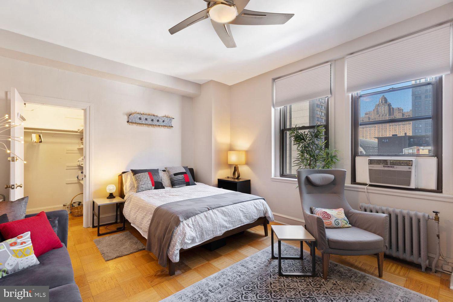 Great investment opportunity or Pied-a-terre. Enjoy this bright, open, and quiet studio apartment at the Lenox in Washington Sq. West with great city views, just steps away from Philadelphia's best dining, shopping, gyms, arts, culture, and hospital systems. Hardwood floors and large windows frame this spacious apartment with a walk-in closet, sleek bathroom, and kitchen that boasts granite countertops and stainless steel appliances. The condo fee includes door staff, heat, hot water and high-speed internet. Owners pay electric and Cable. The Lenox offers 24/7 front-desk attendant, security, endless historic charm, and laundry facilities. Storage is available for a fee and subject to availability.  Position yourself in the center of it all for the most convenient lifestyle.