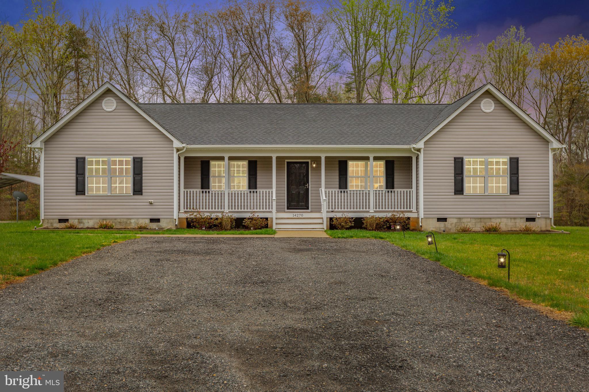 NO HOA!  3.31 ACRES BACKS TO TREES!  30’x30’ SIDE LOAD 2-CAR INSULATED GARAGE!  2 SHEDS!  This beautiful 3-Bedroom, 2-Bath home sits on a 3.31-Acre Lot, where comfort meets modern convenience!  This home welcomes you with a charming Covered Front Porch, perfect for relaxing and enjoying outdoor space.  Inside, you’ll be greeted by a Bright, Open Floor Plan elevated by a Vaulted Ceiling and a Stunning Architectural Wood Beam, adding warmth and character to the space.  The Kitchen features stainless steel appliances, a center island, ample cabinetry, generous counter space, recessed lighting, and a picturesque view of the front porch and yard. The Dining area and spacious Great/Family room offer serene wooded backyard views, creating a tranquil setting for everyday living and entertaining.  The Primary En-Suite is a true retreat, offering 2 Closets and a beautifully appointed bathroom!  The Primary Bathroom stands out with an Oversized frameless glass Shower with bench seating, Dual Shower Heads, and an additional Rain Shower Head from the ceiling, plus a double vanity sink for added convenience.   Step outside to a Low Maintenance Deck that overlooks the backyard!  The backyard offers open green space and a tranquil Woodland Backdrop, creating the perfect setting for relaxation, entertaining, or enjoying nature.   BONUS:  Attached Side Load 30’x30’ Insulated 2-Car Garage, Covered Carport for Additional Parking, 12’x20’ shed plus an additional separate shed!  LOCATION, LOCATION: Conveniently located near amenity filled Lake Anna! MOVE IN READY! DO NOT MISS OUT!
