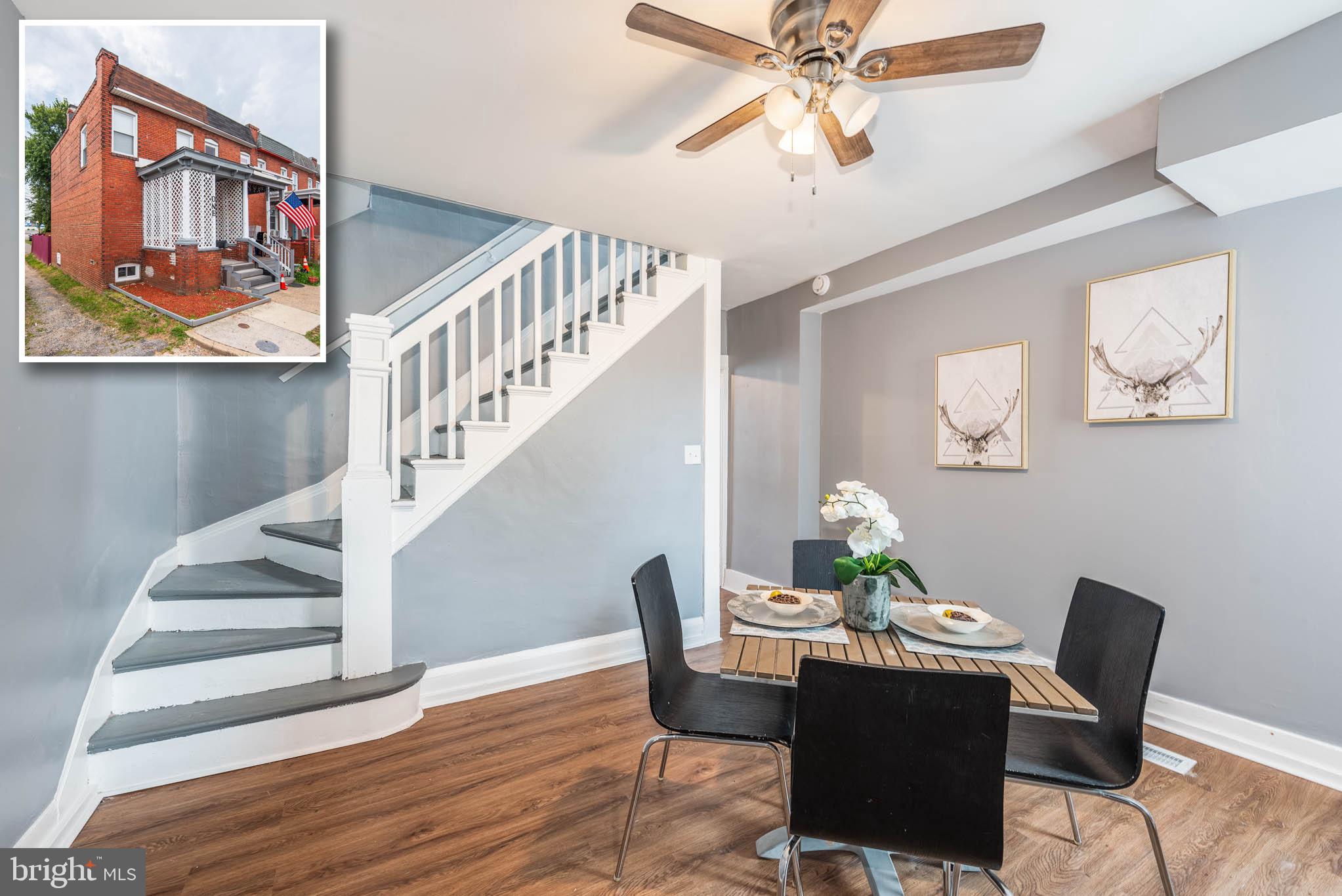 WHY RENT WHEN YOU CAN OWN THIS NEWLY RENOVATED END OF GROUP PORCHFRONT ROWHOME!  Features include wood flooring throughout the upper levels, an inviting living room, separate dining room, Chef's kitchen with ss appliances, granite counters, & tile backsplash, upper level with 2 bedrooms and 1 full bath, a finished basement with a bonus room that can be used as a 3rd bedroom, a half bath, and laundry area, and a fenced rear yard!  Pack your bags and move right in!
