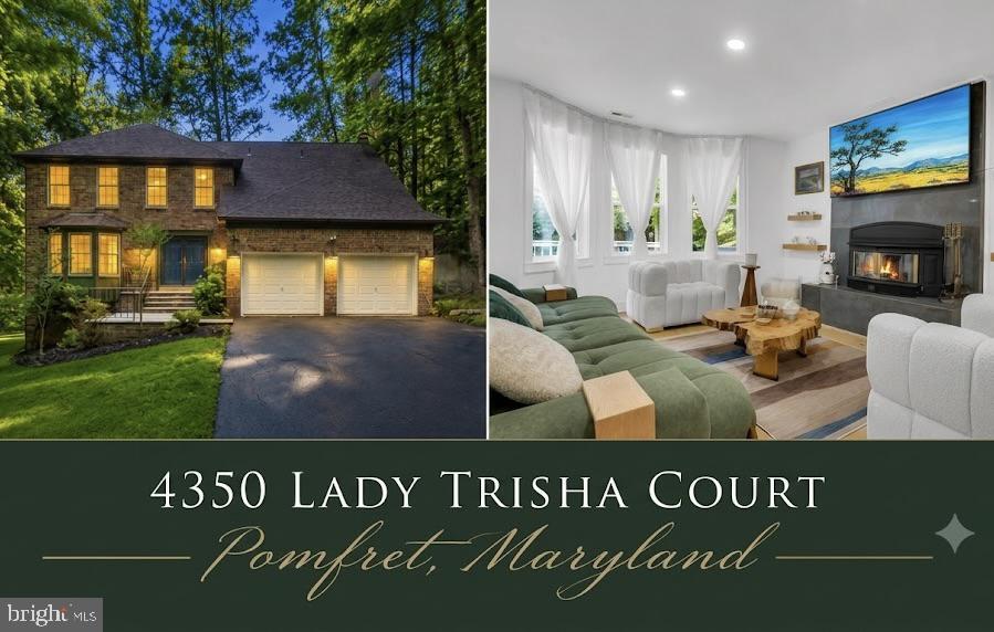 Prepare to be captivated from the moment you arrive at this striking brick-front estate, tucked away on a premium, park-like 1.23-acre private cul-de-sac lot in the exclusive King George Estates enclave of Pomfret. Approached by elegant, brand-new paver entry steps, this residence masterfully pairs turnkey designer luxury with unparalleled functional upgrades that simply cannot be replicated in standard new construction today.  The grand foyer sets an unforgettable, magazine-worthy tone for the entire home, greeting you with a breathtaking architectural stairwell featuring brand-new, custom modern black horizontal railings that beautifully accent the luxurious, wide-plank White Oak engineered hardwood flooring flowing seamlessly across the main level, upper levels, and stairs.  Bathed in natural light and anchored by a fresh, designer-curated neutral paint palette and crisp square-profile baseboard trim, every room feels bright, expansive, and effortlessly contemporary.  The heart of the home is a chef’s and host's dream, where the sunlit kitchen boasts a custom-built professional coffee bar station and brand-new custom pantry cabinetry optimized for baking supplies and extra storage.  Elegant new patio French doors swing open from the kitchen to a massive, freshly stained 500-square-foot rear deck, creating a seamless indoor-outdoor flow perfect for entertaining against a private, mature treeline. On the main level, you can relax in the expansive, sunken family room anchored by a stunning custom architectural accent wall and a fully updated, stylized fireplace hearth. Guests will love the chic main-level powder room, highlighting an organic, Bali-inspired artisan accent wall, a modern basin sink, and upgraded contemporary lighting.  The luxury continues upstairs where you can unwind in a true spa-inspired primary ensuite featuring a massive, custom porcelain tile shower stall, a standalone deep soaking tub, dual premium vanities, and furniture-grade luxury cabinetry.  Organization is an art form here, featuring dual "His & Hers" walk-in closets completely outfitted with heavy-duty architectural built-ins and an integrated functional laundry chute. All secondary bedrooms feature custom built-in closet organization systems, with select rooms boasting integrated floating nightstands, while the updated secondary bath offers its own spa-inspired tile shower and beautiful cabinetry.  Even the modernized laundry room is upgraded with highly durable contemporary flooring, a custom storage closet system, and a built-in ironing board.  Beyond the main living spaces, this property delivers incredible functional bonuses, including an attached 2-car garage that has been transformed into a fully insulated, climate-controlled sanctuary featuring robust 4x6 wall construction and two brand-new garage door openers with remotes—making it the ultimate year-round workshop or private home gym.  Additionally, an eight-foot-tall standing crawl space with windows offers unprecedented multi-purpose utility and massive storage potential.  Enjoy the absolute peace, quiet, and security of rural-feel Maryland living without sacrificing daily convenience. Located just minutes from Route 301, shopping, and dining in La Plata and Waldorf, you will enjoy an effortless commute to DC, Andrews Air force Base & Dahlgren. A custom home of this caliber on a lot of this size in Pomfret is a rare find—schedule your tour today!