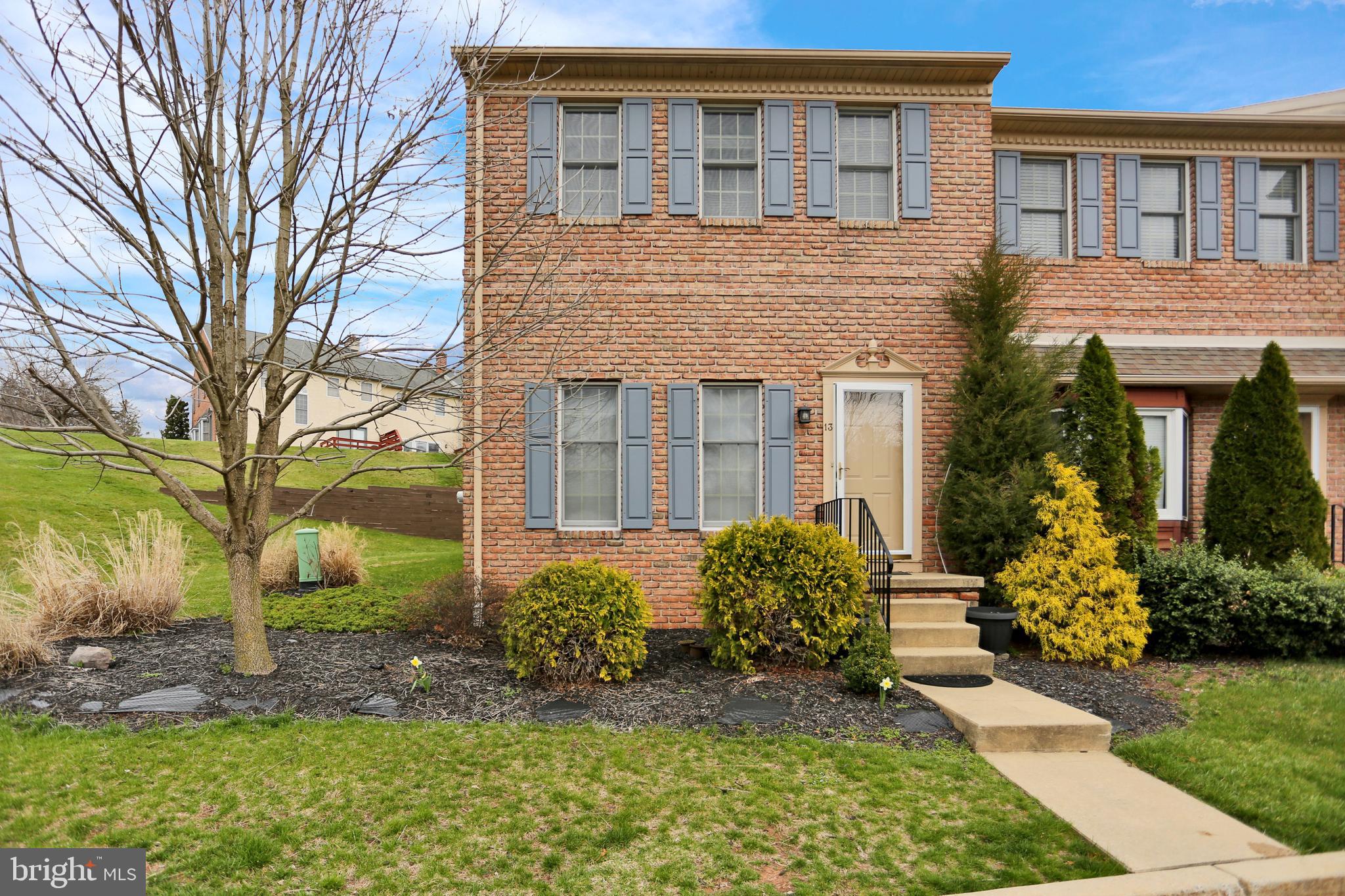 Skip the mowing this summer and enjoy your days on  the private back patio of this end unit townhouse in the Wingspread Community.  In the heart of Exeter Township this 3 bedroom 2 1/2 bath home features a hardwood foyer,  an eat in kitchen with upgraded counter tops, a formal dining room with a large bay window, and a living room that features a wood-burning fireplace as well as French doors that lead out to your private deck.   The upstairs has a large master suite with its own full bathroom as well as two additional rooms and a second full bath as well.  The finished portion of the basement provides additional space for entertaining or a second family room.   This home features gas heat and central air and appliances are all included so just need to move in and start enjoying your new townhome.   Call today for a showing