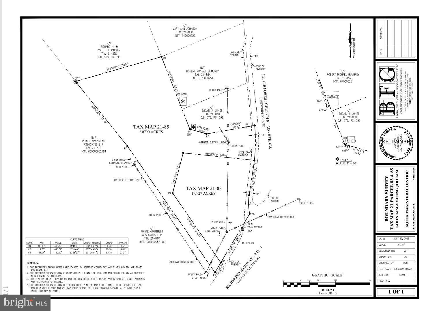 Two contiguous parcels totaling approximately 3 acres located at the signalized corner of Little Forest Church Rd and Jefferson Davis Hwy (US Route 1) in North Stafford. Currently zoned R-1, the property offers excellent frontage and visibility along Route 1, one of Stafford County's major commercial corridors. The site sits at the entrance to an established residential neighborhood and near the historic Little Forest Baptist Church, providing convenient access to both residents and through traffic.

Potential future uses may include retail, office, medical, daycare, religious, or mixed-use development, subject to rezoning and county approvals. The property's corner location, traffic exposure, and surrounding commercial growth make it an attractive land-banking or redevelopment opportunity.