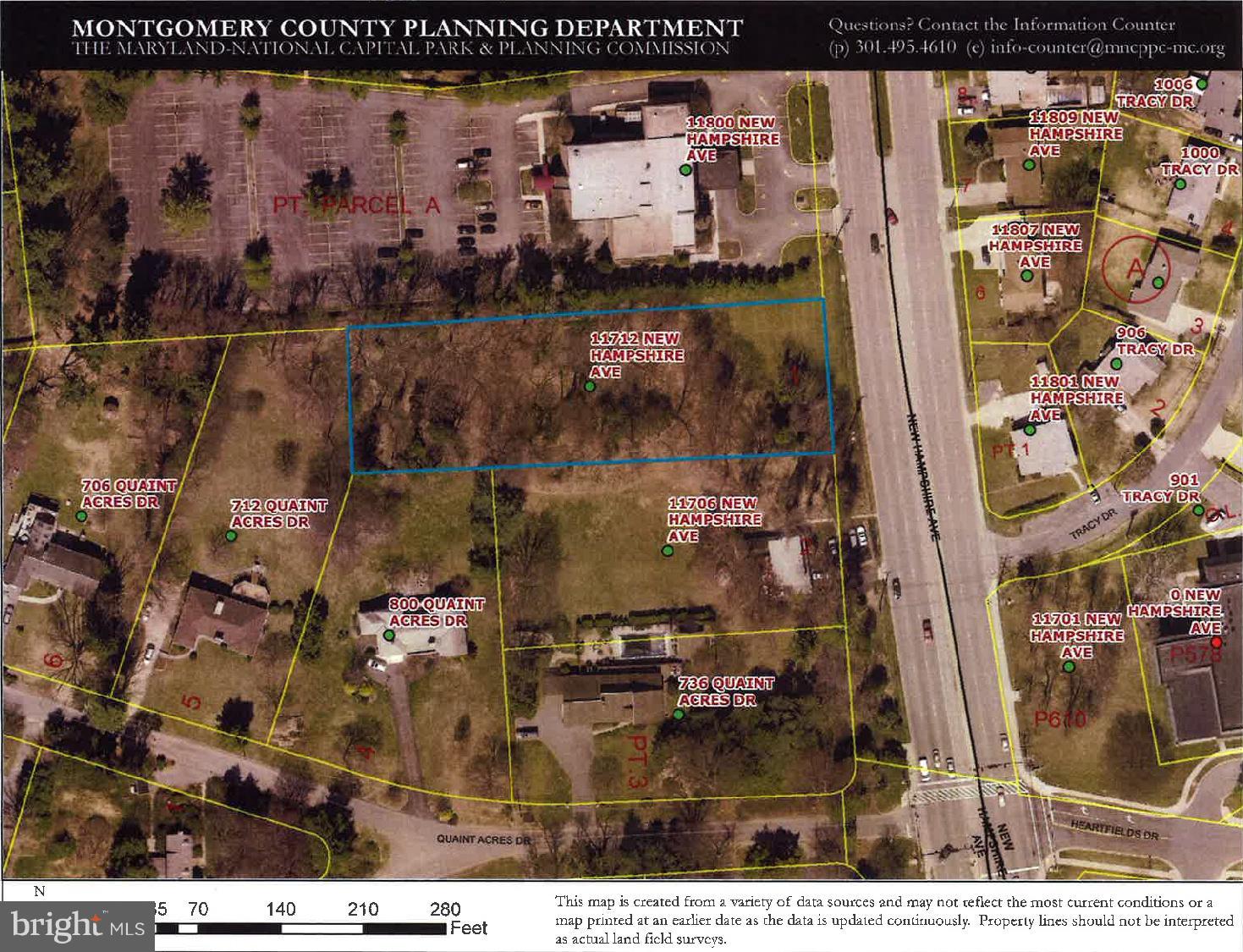 Large Nice Lot in Quaint Acres..Just over an Acre (50,400 sqft or 1.16 Acres)  Wonderful Location ..Easy Access to Major  Roads, Shops, Employment, Entertainment, Restaurants, and Parks.  Water and Sewer at Street W1 & S1 ..Future Street Address is11712 New Hampshire Avenue Silver Spring Maryland 20904