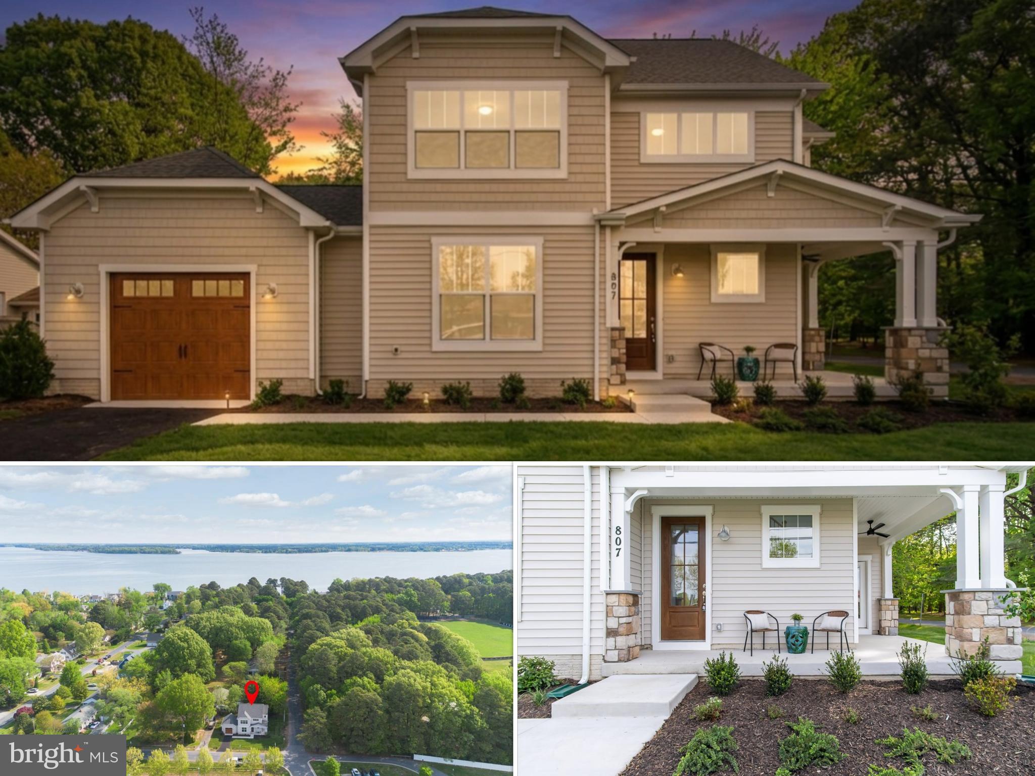 PUBLIC OPEN HOUSE: SUNDAY, JUNE 7 from 10AM-12:30PM. BRAND NEW & MOVE-IN READY, this Arts & Crafts home sits on a quaint corner lot in picturesque Saint Michaels, MD and is clad with high end finishes throughout.  Step from the covered front porch into the luxurious kitchen which features stylish pistachio and linen cabinetry with satin bronze hardware,  Z-Line appliances including a 36" dual fuel 6 burner range with champagne bronze accessories, artisan wood range hood, spacious center island w/breakfast bar, high end d'oro quartz countertops and herringbone tile backsplash. The living room includes a gas fireplace w/shiplap surround, custom coffered ceiling, large picture windows and a four panel Pella slider door which allows abundance of natural light and direct access to the backyard. Rounding out the main level is a flexible multi-purpose space - perfect for a formal dining room, office or a sitting room. On the upper level enjoy 3 bedrooms and two baths, including an owner's suite with walk-in closet and a  luxurious spa-like bath with dual vanities, rich blue cabinetry and walk-in shower with dual shower heads and floor-to-ceiling attache calacatta tile. Additional amenities include LVP flooring throughout main level, ceramic or porcelain tile in all baths, custom light fixtures,  public water and sewer, 30 year architectural singles, 92% efficient Carrier HVAC, Pella windows, 2x6 framing, R49 insulation in ceiling, R21 insulation in walls, air seal package, covered front porch and much more. All of this in a convenient location adjacent to all historic Saint Michaels has to offer.  Loaded with amenities and unbound by an HOA or restrictive covenants, this one of a kind property will not last long! Schedule your private tour today!