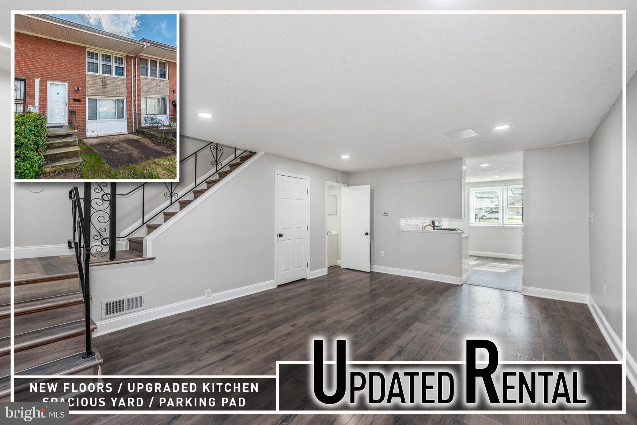 SPACIOUS UPGRADED RENTAL WITH OFF STREET PARKING!  Property is newly updated with all new flooring, a spacious living room and dining area, a Chef's kitchen with ss appliances & Quartz counters, a convenient main level half bath, upper level with 3 bedrooms and 1 full bath, and a spacious rear yard with a gated parking pad.  Conveniently located close to shopping and major commuter routes.