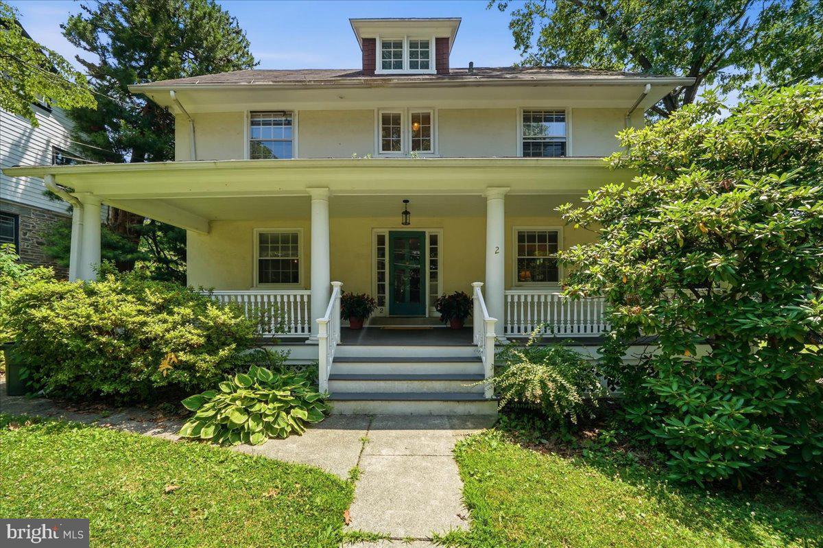 Looking to live in a SINGLE FAMILY HOME in the MAGICAL COMMUNITY of NARBERTH PA?  Looking to enroll in the AWARD WINNING LOWER MERION SCHOOL DISTRICT for 2026?  Here is your Ultra-rare opportunity!!!!  Perched high with serene views of nature and on a corner lot in one of the Main Line’s most sought-after neighborhoods —this freshly painted gracious 3-story Center Hall Colonial is Elegant and Timeless and offers 5-bedrooms, 2.5-baths and is filled with original character and details: tall ceilings, dramatic flared staircase with windowed landing, original hardwood floors, artisan built-ins, deep-set windows, wainscoting, moldings, wide baseboards, crystal doorknobs, and a beautiful circular flow ideal for entertaining. The sun-drenched first floor features a grand foyer, oversized living room with gas fireplace and built-ins, formal dining room, cozy office, updated kitchen with stainless appliances, pantry/mudroom, and powder room. Step outside to a private fenced yard (with HOT TUB), plus a fabulous recently covered trex front porch perfect for enjoying a glass of wine, reading or watching neighbors pass by and just relaxing!!!  The attached garage and private driveway provide convenient off-street parking. The second and third floors offer flexibility in living with  five spacious bedrooms including a generous primary suite, full tiled hall bath with Tub/Shower and a classic clawfoot soaking tub on the 3rd floor. The unfinished basement (can be finished to provide additional living space (gym, playroom, media room and currently offers full laundry, generous storage and utilities.  Ready for the next lucky buyer who wants to live in the incredible Narberth community and the award-winning Lower Merion School District. Walkable to Narberth Town Center — train, restaurants, boutiques, library and park — and also an easy walk to Wynnewood Whole Foods, Starbucks and the Wynnewood train. Great bones, rare scale, tremendous upside — do not wait!!!