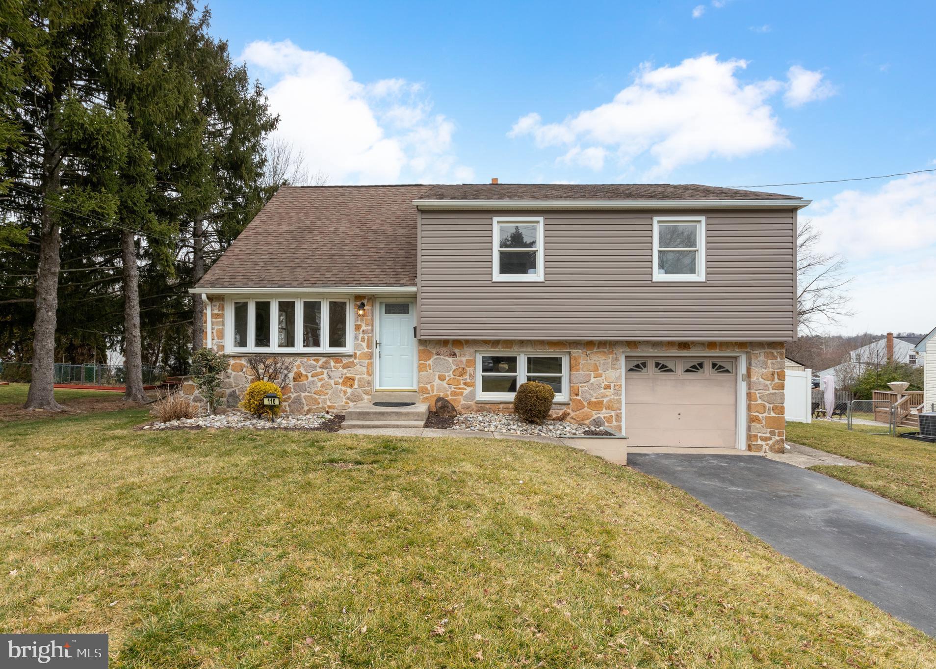 Welcome to 110 Brownlie Road! This 3 BR split level home offers an INGROUND POOL, curb appeal, comfortable floor plan, new paint and flooring, low taxes and a great location within the Upper Merion School District! The main level features a living room with new LVP flooring and bay window, kitchen with gas cooking, and breakfast room with patio door to the deck overlooking the pool.  The highlight of the outdoor space is the inground pool, perfect for entertaining and relaxing.  The deck features a grill with natural gas hook-up so no more worries about an empty propane tank! Back inside and heading upstairs, you'll find a spacious primary bedroom with 2 closets, second bedroom, hall bathroom with updates and 2 hall closets. A staircase leads to the 3rd bedroom with vaulted ceiling and brand new mini-split heating and air conditioning system. New carpeting was installed in all 3 bedrooms, hallway and stairs. The lower level with new LVP flooring, offers a cozy family room, powder room, laundry, and a convenient mud room with outside exit, perfect for coming in and out of the pool area.  Store lawn and pool equipment in the outdoor shed.  Access the basement through the bilco door on the left side of the home where you'll find a mechanical room and extra storage space. This property is in a great location, only minutes from world class shopping and dining, schools, major roadways and Valley Forge Park, yet tucked away from the hustle and bustle. Head out your front door and stroll down the sidewalk to Nor-View Farm where you can enjoy Petrucci's ice cream and water ice, Upper Merion's Farm market, playground and a variety of farm animals. One year home warranty with home and pool coverage included. Great Opportunity in Upper Merion School District!