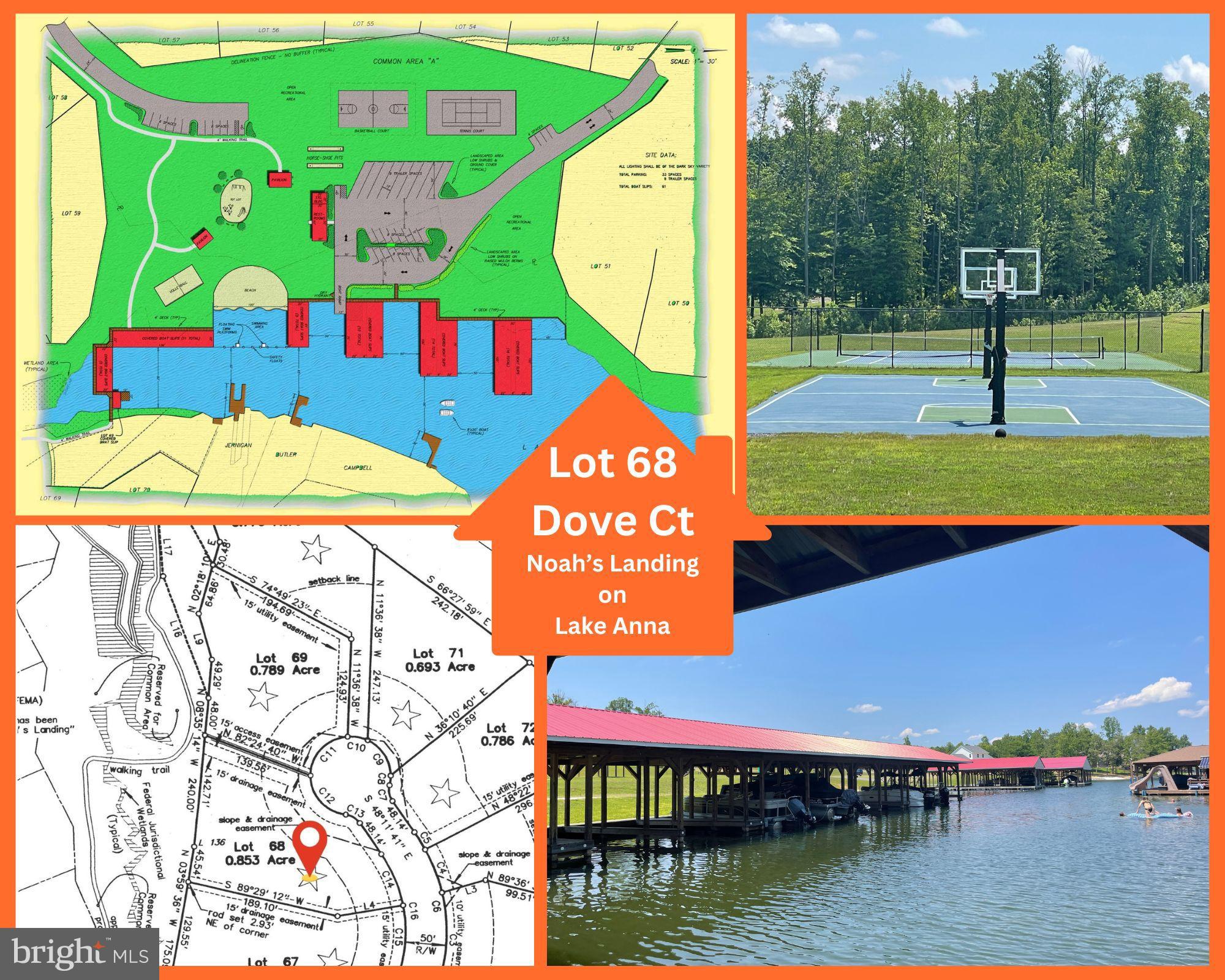 SAVE $1,000's! NO NEED TO INSTALL A DRAINFIELD!  See bottom for details on soil work.  Come build your dream home at Lake Anna on this beautiful waterview lot, on a cul de sac, in one of Lake Anna's Private side's premier waterfront communities.  Included is your own covered boat slip (#2).  This lot back to the common area with David Creek running through it.  You can see the lake and your dock from your back yard.  Just a short walk along the community trail to the dock and your deeded boat slip.  Community amenities include tennis court, basketball court, pavilion, boat ramp, beach and swimming area,  as well as a boat ramp, trailer storage, and your boat slip.  This community is just minutes away from vineyards, breweries, cideries, waterfront dining, watersports rentals, sales, and more!  Located 31 miles from Fredericksburg, 76 miles to Fairfax, 57 miles to Richmond, 52 Miles to Charlottesville, and  89 miles to Williamsburg.  NO NEED TO DO SOIL TESTING or install a drainfield!  This lot connects to a mass drainfield in the community.  Lot only requires 2 tanks.  1 settlement tank and 1 pump tank.  $300 one time fee to connect to the existing drainfield.  $100 a year for maintenance and service on an undeveloped lot and $350 for a developed lot.
