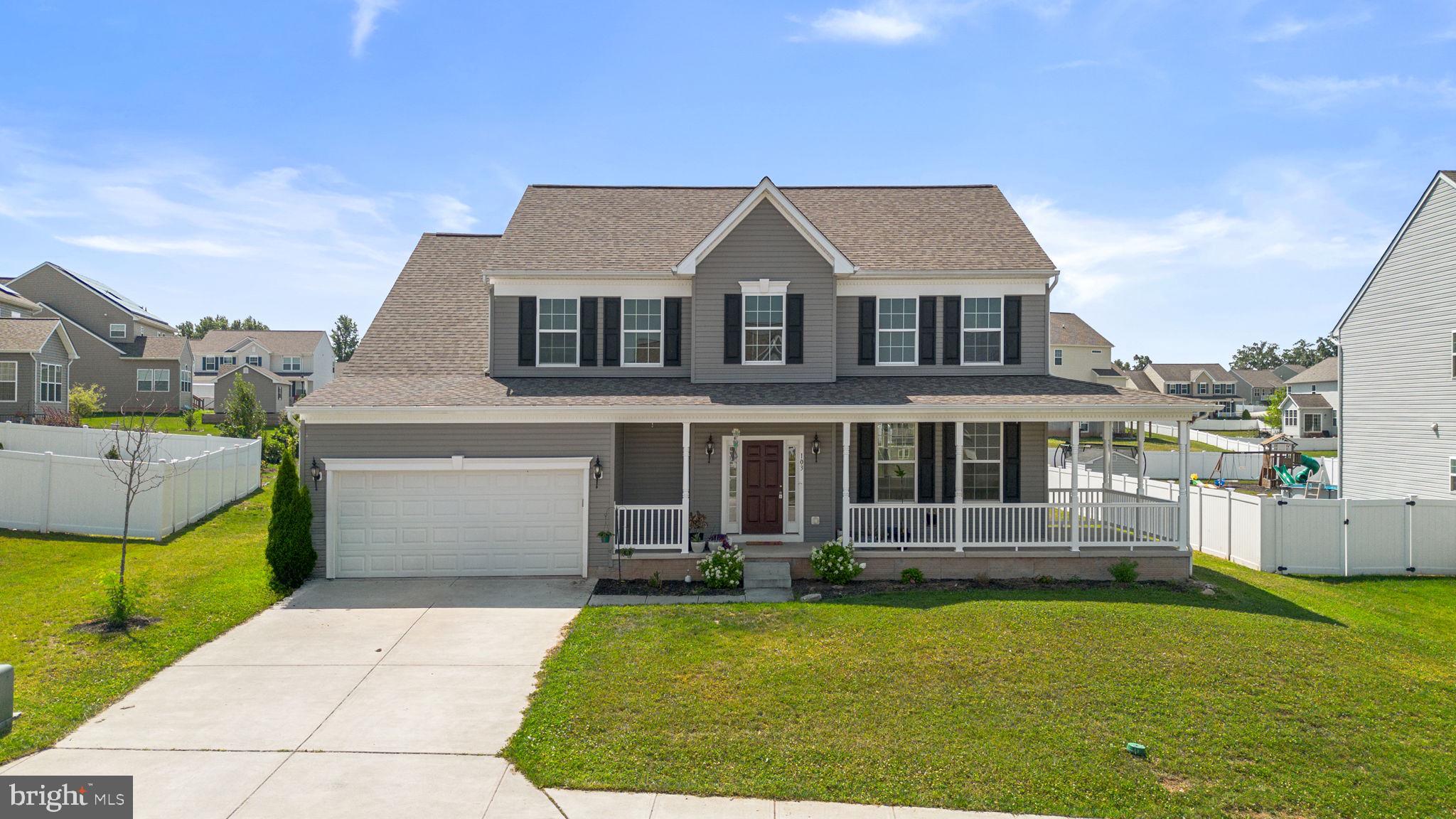 Don't miss this rare opportunity to own an almost-new home in the sought-after Meadowbrook community where new construction is no longer available! Built in 2021 and situated on a premium .38-acre lot, this beautifully maintained 4-bedroom, 2 full and 1 half bath home offers nearly 2,700 finished square feet with over 1,200 additional square feet in the unfinished basement featuring a 3-piece bath rough-in for future expansion. The open floor plan is ideal for both everyday living and entertaining, featuring a stunning kitchen with 42" white cabinetry, granite countertops, stainless steel appliances, luxury vinyl plank flooring, a huge center island, and an adjoining dining area with elegant tray ceilings. The spacious family room is anchored by a cozy gas fireplace, while the extended wraparound front porch offers the perfect place to relax and enjoy the neighborhood. Upstairs, the luxurious primary suite features French doors, a massive walk-in closet, and a spa-like bath with double vanities, a soaking tub, and separate shower. Three additional generously sized bedrooms and convenient upper-level laundry complete the second floor. The unfinished lower level offers endless possibilities for additional living space, a home gym, recreation room, or guest suite. Additional highlights include a two-car garage, mudroom, whole-house sprinkler system, and modern finishes throughout. Conveniently located near shopping, restaurants, parks, schools, and commuter routes, this move-in-ready home offers the perfect blend of style, space, and value. Schedule your private tour today!
