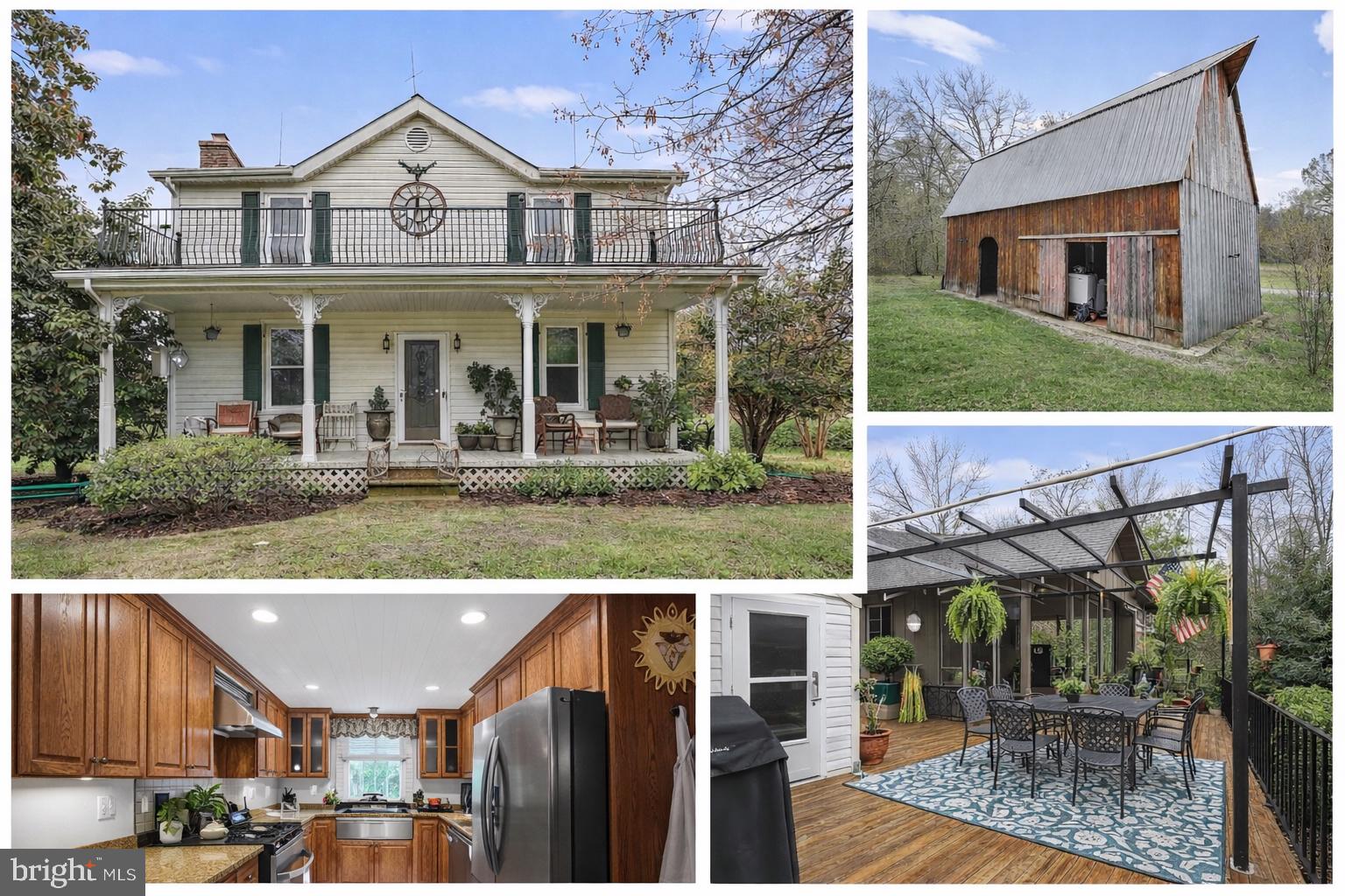 Experience timeless farmhouse charm in Mechanicsville...your story starts here.

If these walls could talk, they would whisper of cherished memories, home-cooked meals prepared with love, and celebrations shared with family and friends, including weddings once held on the grounds. This exceptionally maintained farmhouse is filled with warmth, character, and timeless appeal from the moment you step onto the sweeping front porch.

A unique upper balcony, adorned with handmade Italian-designed metal railings, offers peaceful views of the surrounding countryside. Inside, the heart of the home is an inviting eat-in chef’s kitchen featuring custom warm wood cabinetry with soft-close drawers, sleek granite countertops, and a 36-inch professional gas range...perfect for cooking and gathering.

The inviting living room showcases rustic exposed wood beams, a cozy fireplace with a wood-burning insert, and an original corner cabinet that anchors the home’s historic farmhouse charm. The spacious dining room easily accommodates a large table for holidays and special occasions. This move-in ready home offers 3 bedrooms and 1.5 updated bathrooms, blending classic style with modern comfort.

Beyond the main residence, the property offers exceptional versatility. A separate office or workshop is ideal for remote work, hobbies, or creative pursuits. Outdoor living is enhanced by a spacious wood deck with a beautiful pergola, along with multiple paved patios that provide endless options for relaxing or entertaining.

The impressive 32' x 60' barn with integrated powered garage and workshop space offers endless possibilities for storage, equipment, projects, or small farm use. Situated on 3.7 picturesque, unrestricted acres, the property also features an edible landscape with mature nut, fig, pear, and apple trees, creating a peaceful, park-like setting.

With no HOA and a whole-house generator, you’ll enjoy the ultimate freedom and peace of mind. Exceptionally maintained and ideally located in Mechanicsville, this isn’t just a home—it’s a lifestyle ready to welcome its next chapter.