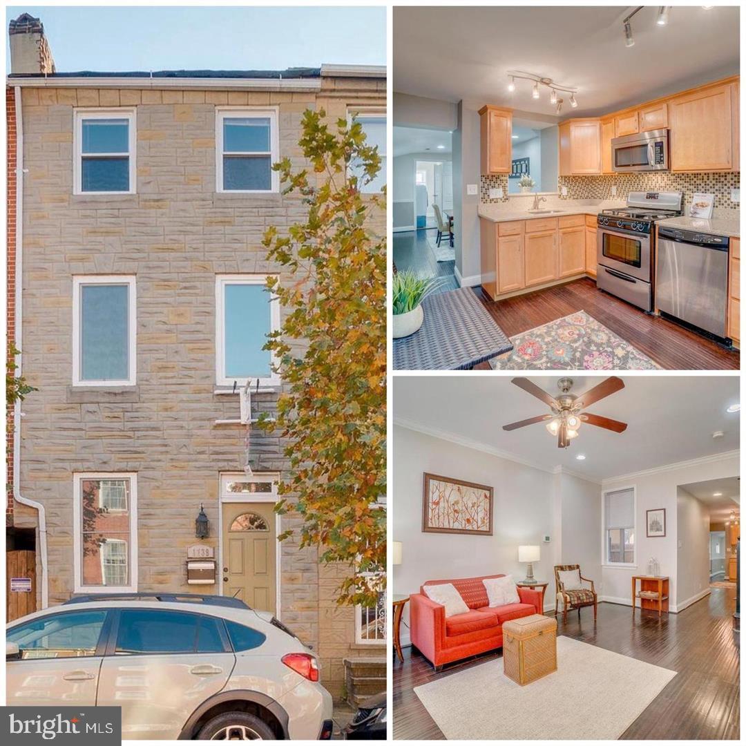 Beautifully updated 3 bedroom, 3 full bath rowhome in Upper Fells Point.  Upgrades include high end finishes, crown molding, chair railing, hand scraped bamboo dark walnut floors, gourmet kitchen with glass tile back splash, silestone counter tops, and stainless steel appliances.  The first floor features a large living room, gourmet kitchen, separate dining room or a family room off the kitchen, a full bath, and the laundry.  Walk upstairs to the first upper level and find 2 bedrooms and 1 full bath.  Continue up the stairs to find another bedroom and full bath.  The gorgeous stone patio in the rear is perfect for entertaining.  Newly waterproofed basement and a NEW roof with 30 year shingles and a roof warranty for new owner.  Possible JHH Live Near Where You Work.  Schedule an appointment today!