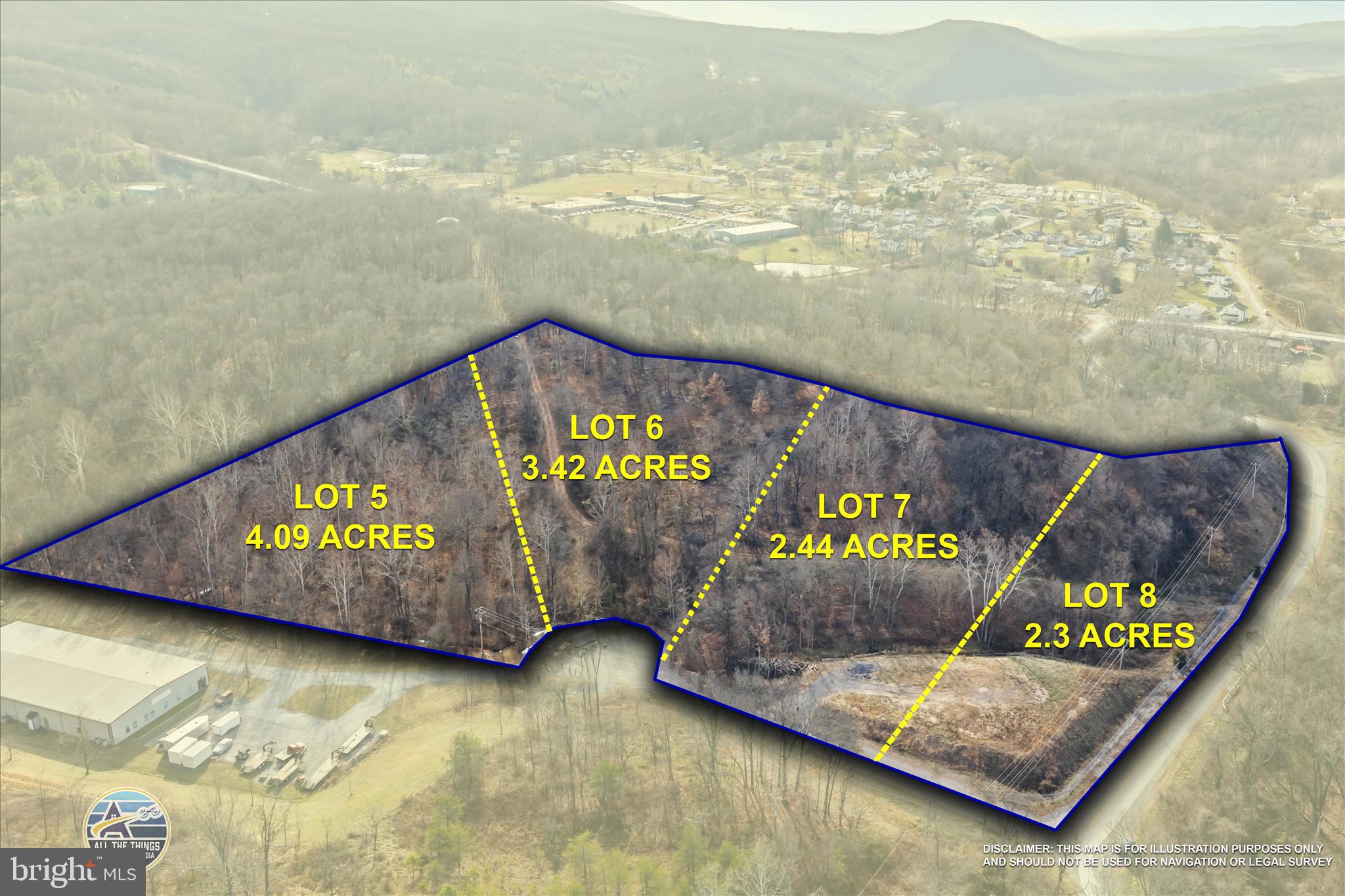 BRING OR START YOUR BUSINESS one or all of these available lots. The four lots totaling 12.25 acres breakdown as Lot 5- 4.09 acres, Lot 6- 3.42 acres, Lot 7- 2.44 acres & Lot 8- 2.3 acres and is partially cleared to start building. These lots are starting at $25,000.00 each. Multiple lots or all may get you a deal. This Industrial Park is located just off WV Rt 9 east in Paw Paw, WV, just 30 minutes to Cumberland MD and 45 minutes to Winchester VA. The location is great, and the possibilities are endless. Take the time to take a look and see if you can make something happen for one or all of these lots. Priced right and ready to be your next business location. Public water and sewer available.