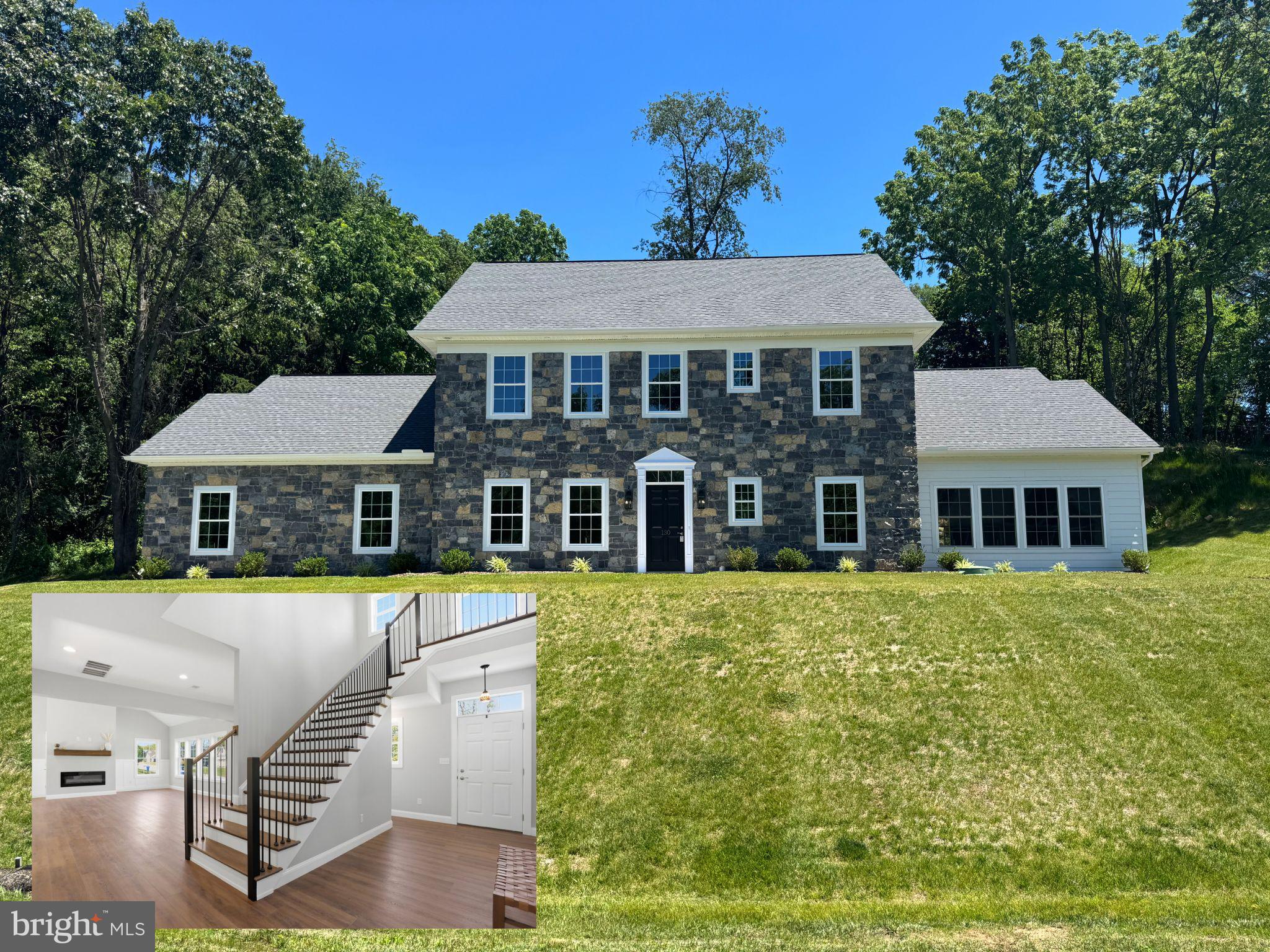 *$10,000 Seller Assistance toward Buyer Closing Costs with acceptable offer!* Book your private tour today or take the online 3D tour now! Located in the South Guilford Hills area, this newly constructed Colonial-style home at 130 Woodbriar Drive offers an unparalleled blend of luxury, modern convenience, and architectural elegance. Set on the cul-de-sac of Woodbriar Estates subdivision, you're going to immediately love the neighborhood, which has NO HOA.

Built in 2025, the residence stands as a testament to quality craftsmanship, featuring an exterior finished with authentic Pennsylvania stone and Hardie Board, complemented by high-end Pella double-pane tilt-in windows and a professional GAF architectural asphalt shingle roof. 

As you step through the front door, you are greeted by a grand two-story foyer featuring a stained oak staircase that sets a sophisticated tone for the rest of the 3,004-square-foot home. The main level is designed with 9-foot ceilings and 20-mill Daltile plank LVF flooring, creating an airy and seamless flow throughout the living spaces. The heart of the home is a modern kitchen equipped with stunning granite countertops, touch free faucet, a functional pantry closet, and premium plywood cabinets featuring slow-close hinges and drawers. This culinary space opens to a high-ceiling living room flooded with natural light, perfect for both daily relaxation and upscale entertaining.  

Designed for long-term comfort, the first floor hosts a primary suite that serves as a private sanctuary, complete with a freestanding tub in the primary bath. Flexibility is a hallmark of this property, which offers between four and five bedrooms and four full bathrooms. A dedicated space on the main level can serve as either a home office or a fifth bedroom, highlighted by a Tiffany-style ceiling light. 

The second floor includes an upstairs flex room, additional bedrooms with 24-ounce TrafficMaster carpet, and the convenience of dual laundry facilities with hookups on both the first and second floors. Practicality meets performance with a Trane 14 SEER HVAC system, a 55-gallon electric water heater, and a 200-AMP electrical service. The home is also equipped with an ample amount of storage space throughout, and includes an extra-deep two-car garage with an 8-foot door and a back porch featuring an elegant exterior stained ceiling. Situated on a 0.41-acre lot on a quiet cul-de-sac street with underground utilities and public water and sewer plus a fire hydrant in close proximity (for lowering those insurance costs!), this home offers a low-traffic neighborhood environment without sacrificing modern essentials. This stunning new construction represents a rare opportunity to own a  masterfully built home in Chambersburg, just minutes from everything the Route 30 corridor has to offer, including access to I-81.  Please note, some photos have been virtually staged, as shown on the listing photos.