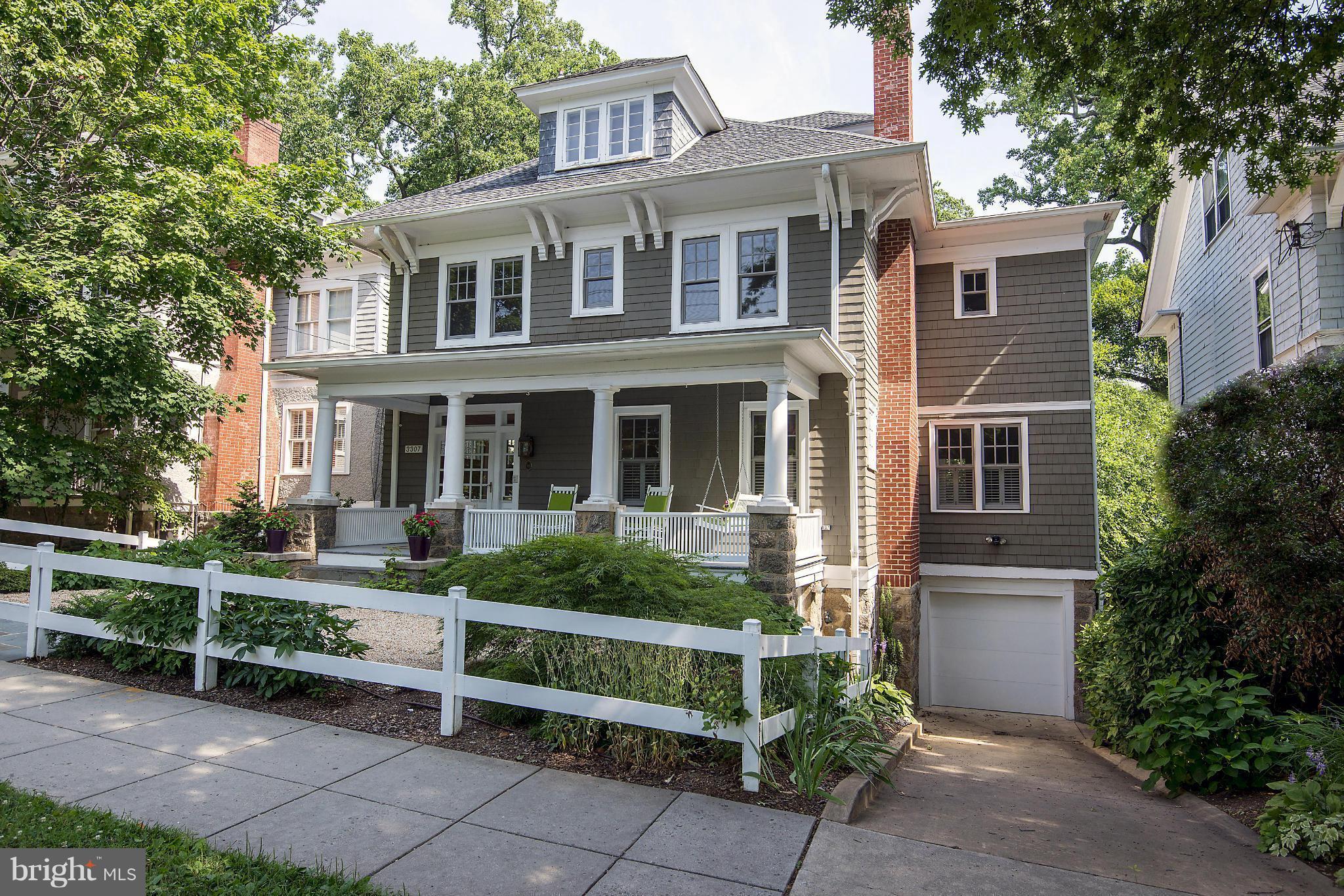Splendid Cleveland Park classic w/perfect proportions! Gracious foyer, LR, DR w/coffered ceiling, library, custom kitchen + family rm addition w/deck overlooking pvt wooded garden. 2nd floor: Master ste, 2 BR, hall BA, sitting rm/study. 3rd floor: Huge loft BR/playroom w/full BA. LL: Spacious, above ground w/high ceilings, playroom, kitchenette, 2 BR, BA.