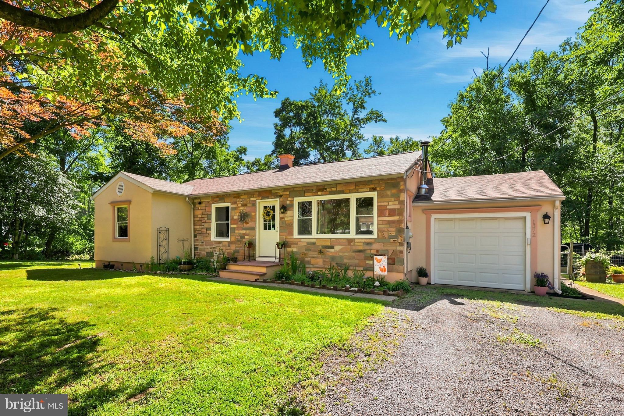 Welcome home to this charming ranch nestled on a peaceful, tree-lined lot offering privacy, comfort, and beautiful natural surroundings. Inside, you'll find warm hardwood floors flowing through the combined living and dining area, highlighted by a cozy wood stove that creates the perfect space to relax year-round. Newer central air conditioning (2021) ensures comfort during warm seasons. The spacious eat-in kitchen offers plenty of room for everyday meals or entertaining and comes fully equipped with all appliances. With two comfortable bedrooms, both with ample closet space, and an updated full bath, this home is ideal for those looking for convenient one-floor living. The full daylight basement provides endless possibilities for storage, a workshop, hobby space, or future finishing to add additional living area - along with a cute dry bar! Step outside and enjoy the peaceful setting from the deck overlooking the .40-acre fenced lot surrounded by mature trees and wooded views . Whether you're enjoying your morning coffee, gardening, or simply taking in the quiet surroundings, the outdoor space offers the perfect retreat. Additional highlights include a newer roof, attached garage, and a spacious driveway providing extra parking. Conveniently located with easy access to New Jersey (via Milford Bridge) and within commuting distance of both New York City and Philadelphia, you'll enjoy the perfect balance of peaceful country living and accessibility. Shopping, dining, parks, and everyday amenities are all just a short drive away. If you've been searching for a well-maintained home with character, modern comforts, scenic surroundings, and a location that offers both tranquility and convenience, this inviting ranch is ready to welcome a new owner. Schedule your showing today!