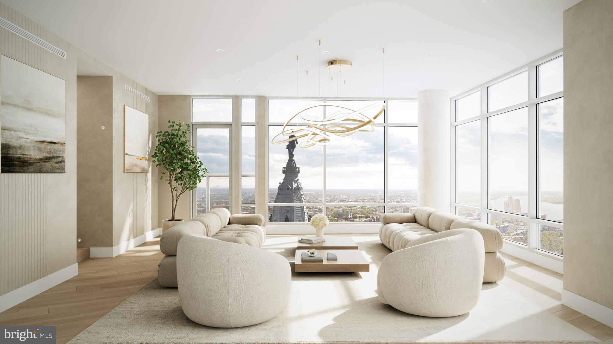 EST. JULY 2026 COMPLETION WITH LIMITED TIME REMAINING TO CUSTOMIZE! THE PENTHOUSE at The Ritz Carlton Residences, Philadelphia. PENTHOUSE 1A will be the most exceptional residence in the building, and the most coveted penthouse in the city, in an already iconic residential tower well regarded for its incomparable white glove service, best in class amenities, expansive views, and thoughtful floor plans. 1 of only 3 residences on the 46th floor. 
Occupying the entire eastern floor plate of the 46th floor, PENTHOUSE 1A expands on these offerings by providing south, east, and northern exposure with unobstructed views of the city scape and Delaware River, MULTIPLE PRIVATE OUTDOOR SPACES (unique to the building), including a balcony overlooking Dilworth Park at City Hall and a large sunlit terrace, carefully curated bespoke finishes, elegant and contemporary design - all unique to PENTHOUSE 1A - 10-13' ceilings, and a newly imagined resplendent common corridor, as executed by esteemed local design and construction firms, Kaminski & Pew, and ASW Hobart, respectively. PENTHOUSE 1A is for the design conscious, sunrise loving, distinction seeking collector. The only layout of it's kind in the building! Taxes and condo fees TBD.