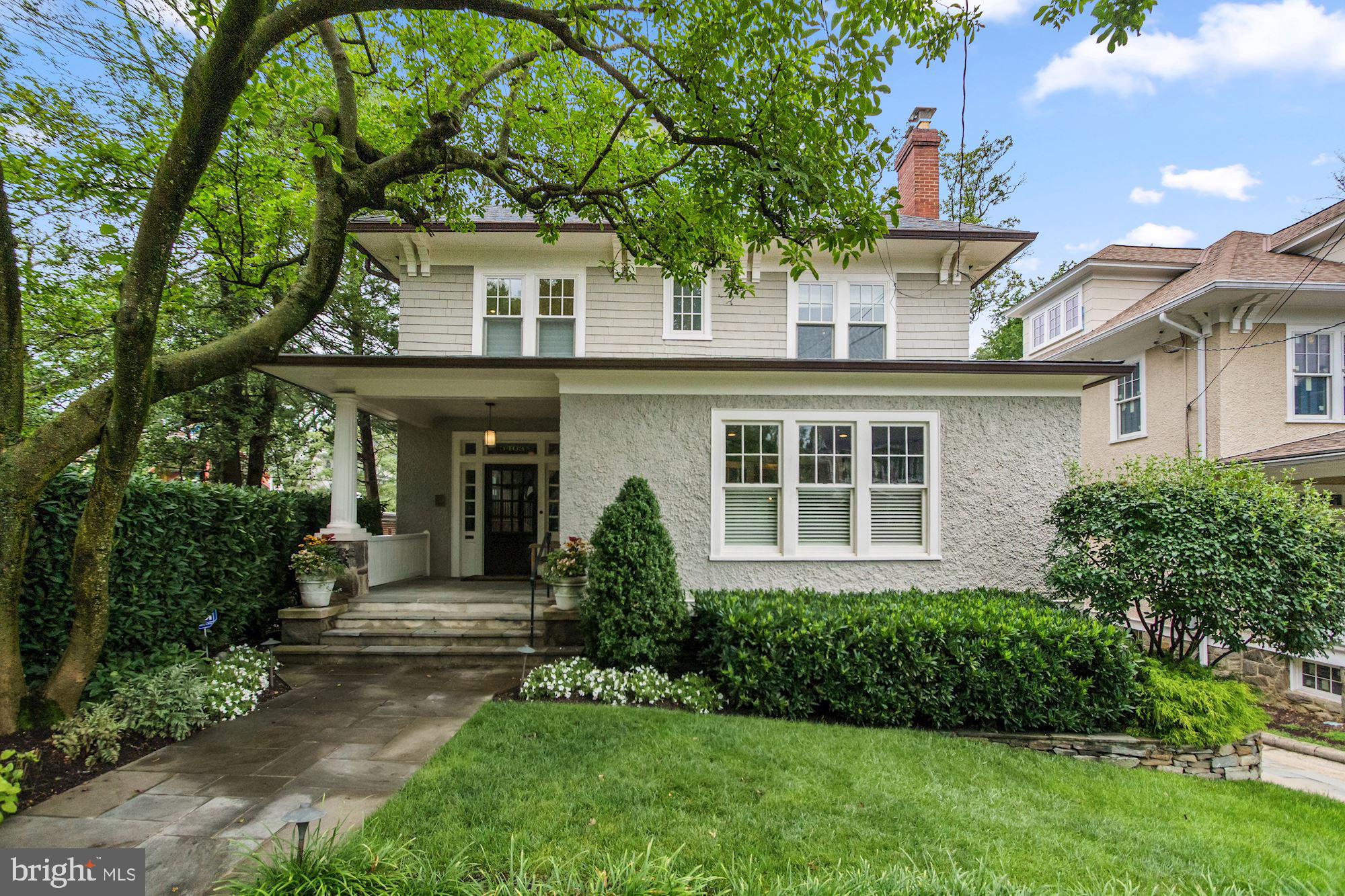 A quintessential Cleveland Park classic, often envied and eyed by many, 3403 Macomb Street has been meticulously renovated and fit with unparalleled finishes, providing the ultimate city escape within the center of it all.   Step into this stunning four level, sun-filled home through the grand foyer, where you will find generously sized rooms and classic millwork. An updated gourmet kitchen, dining room, living room and library with a powder room make up this open-concept floor plan which flows perfectly for both everyday living and entertaining alike. The kitchen is outfitted with marble counters, top-of-the-line appliances and the ultimate amount of storage. Off both the kitchen and dining room is a spacious ipe deck overlooking the private back yard. The living room boasts a cozy gas fire place and the library is the perfect spot to curl up with a a good book with gorgeous built ins.   The second level boasts three bedrooms and two baths including the luxurious owners suite with an incredible "walk through" closet and a spa like owner's bathroom with separate shower and soaking tub. Off the two additional bedrooms is a sunroom ideal as a playroom or home office. The third level has two additional bedrooms, a fully updated bath plus a room for storage. In the walk-out lower level you will find an in-law/au-pair suite outfitted with a bedroom, a second full kitchen and both a full and a separate half bath. A generously sized family room and wine cellar make this the best place to relax after a long day. A large unfinished storage area/utility space finishes off this level.   Perfectly situated on large, private and flat lot, the professionally designed backyard is a peaceful retreat in the heart of the city, filled with mature trees and plantings, a blue stone patio and a large, heated, in ground swimming pool and spa.