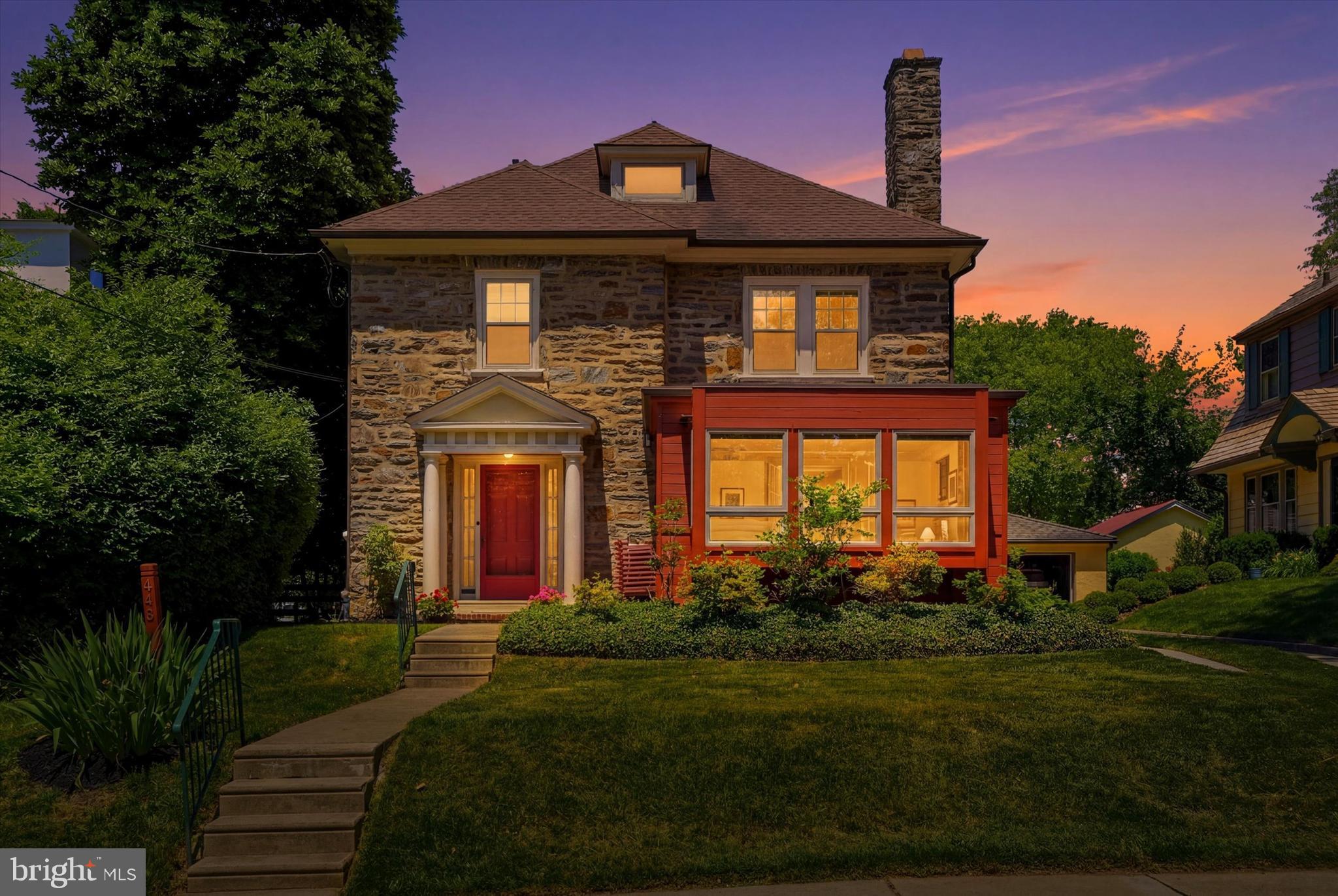 Welcome home to this classic stone Colonial, set on desirable Sterling Road in the heart of Elkins Park. Step inside through a true foyer featuring an open original staircase and charming arched window. The spacious living room showcases a stone fireplace and original red oak floors that continue into the large dining room, where oversized patio doors fill the space with natural light and open to a large deck and backyard. The updated kitchen features expansive windows, elegant stone countertops, stainless steel appliances, and opens to a ground-floor laundry. Completing the first floor is a convenient powder room, and a bright southeast-facing redwood sunroom with a private entrance—ideal as a home office, studio, playroom, or flexible living space.

Upstairs, the updated hall bathroom offers a separate soaking tub, modern walk-in shower, direct access to the primary bedroom, and luxurious radiant heated floors. Three generously sized bedrooms feature large windows and abundant natural light. From the hallway, discover a pleasant surprise: sturdy pull-down stairs lead to a large finished attic, providing valuable bonus space for a home office, studio, guest area, or hobby room.

Enjoy the comfort and efficiency of an oil-free Viessmann heating system with updated radiator valves for customized zoned heating and low utility costs. Need more space? The full basement has high ceilings and is already partially finished. The shared driveway leads to a detached, one-car garage with room for your car, gardening tools and your outdoor hobbies.

Come experience this unique Elkins Park home and see why it feels so welcoming. Move-in ready and ideally located, it offers easy walking access to the train station, local shops, neighborhood favorites such as Creekside Market, High School Park, and Ogontz Park, and is part of the highly regarded Cheltenham School District.