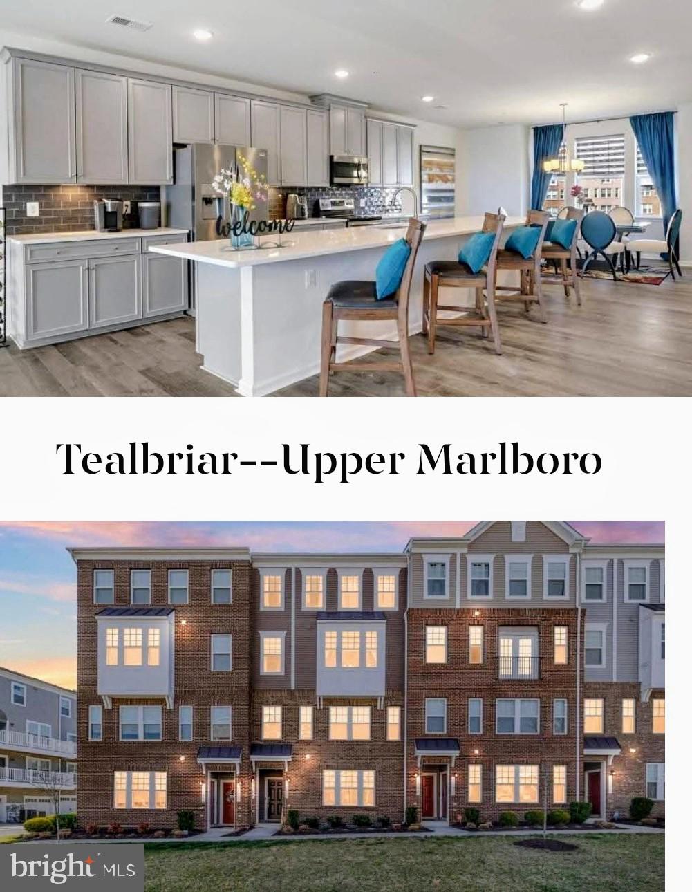 HURRY---HURRY---THIS  STANLEY MARTIN GORGEOUS  PROPERTY WILL NOT LAST----Experience modern luxury at 9741 Tealbriar Dr ,  a sophisticated, spacious 3-bedroom, 2.5-bathroom townhouse in the sought-after Parkside at Westphalia community of Upper Marlboro, MD. Built in 2018, this 2,600 square foot residence offers an open-concept main level adorned with gleaming flooring and abundant natural light. The gourmet kitchen is a chef's delight, featuring stainless steel appliances, granite countertops, and a spacious island perfect for entertaining. The expansive primary suite serves as a serene retreat with a walk-in closet and a spa-like en-suite bathroom boasting dual vanities and a soaking tub. Additional highlights include a $9000 gorgeous DREAM closet built by Closet of America, a deck, car rear-entry garage, providing both convenience and ample storage. Residents enjoy access to community amenities such as a clubhouse, outdoor pool, and scenic walking trails. Priced at $440,000, this property presents an exceptional opportunity for upscale living in a vibrant neighborhood.  Conveniently located near major highways, this home offers easy access to Washington, D.C.,  N. Virginia and the surrounding areas. Several notable landmarks enrich the area's cultural and historical appeal:
·        Darnall's Chance House Museum: Approximately 5 miles from the property, this historic house, built around 1742, now serves as a museum offering insights into 18th-century life in Prince George's County. ​
·        Mount Airy Mansion: Situated about 7 miles away within Rosaryville State Park, this mansion dates back to circa 1751 and was once the residence of Benedict Swingate Calvert. The estate is notable for its historical significance and architectural grandeur.
·        Show Place Arena: Located roughly 6 miles from the property, this multipurpose facility hosts a variety of events, including equestrian competitions, concerts, and trade shows, serving as a hub for community gatherings. ​
·        Billingsley House Museum: Approximately 8 miles away, this historic 18th-century plantation house offers guided tours and exhibits, providing a glimpse into the region's colonial past. ​
·        Upper Marlboro Residential Historic District: Situated about 5 miles from the property, this district encompasses a collection of historic homes and buildings reflecting the town's development from the 18th to the 20th century. ​ These landmarks contribute to the rich cultural tapestry of the Upper Marlboro area, offering residents and visitors opportunities to explore and appreciate the region's historical heritage.  Conveniently located near major highways, this home offers easy access to Washington, D.C., and surrounding areas. Conveniently located near major highways, this home offers easy access to Washington, D.C., and surrounding areas. CALL TODAY FOR A TOUR!!! DON'T WAIT------1 OWNER-1 OCCUPANT,  GREAT CONDITION.***Please remove shoes when entering