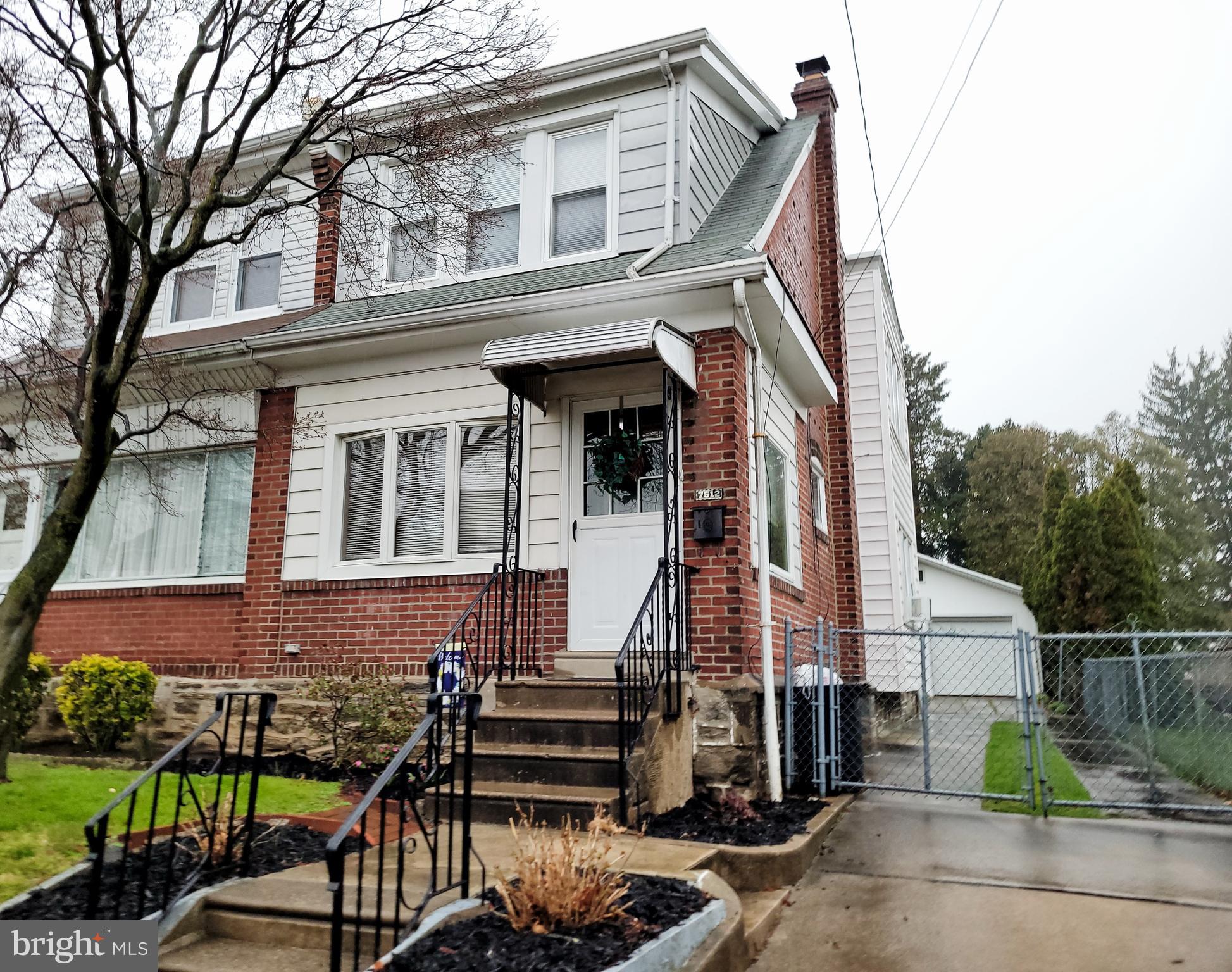 OPEN HOUSE Sun - Apr 10 from 1-3.  Well maintained  2 story brick twin,  with  3 bdrms - possible 4 and 1.1 baths.  Very desirable street in Burholme,  foyer entry leads into a spacious living rm and dining rm with carpets - hardwood under carpets.  Nice kitchen with white cabinets, butcher block counter top, faux brick back splash, stainless steel sink w/goose neck faucet, ceiling fan and new floor.  Back kitchen door leads out to a small deck, perfect for some quiet time, this summer.  Lower level: partially finished basement, laundry area with washer and dryer included, finished section can be an office or 4th bdrm, complete with a window and closet.   Fenced in rear yard and a SUPER SIZED 2 car detached garage, room for plenty of storage.  Plus an extra long side driveway for more off street parking.
Replacement windows t/o and bow window in the liv rm.  Roof was coated in 2020.  This house has always been well maintained, it will be easy to make it your own.