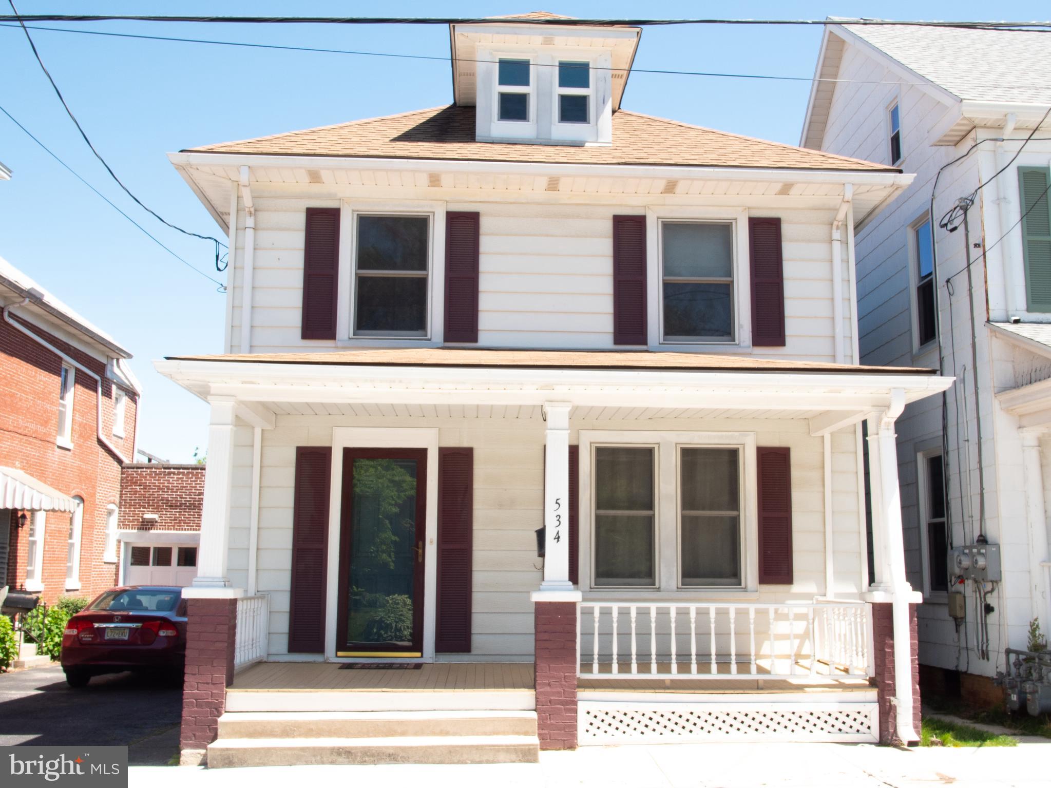 CLASSIC & CHARMING "AMERICAN FOURSQUARE" COLONIAL IN PENN TOWNSHIP & SOUTH WESTERN SCHOOL DISTRICT.  4 BEDROOMS, 1.5 BATHS.  FRESHLY PAINTED.  ORIGINAL FRENCH DOORS SEPARATE LIVING ROOM & FORMAL DINING ROOM.  ALL ORIGINAL STAINED WOODWORK & HARDWOOD FLOORS.  NEW CARPET IN ALL 4 BEDROOMS.  WOOD FLOORS UNDER CARPET.  BONUS ROOM OFF BEDROOM (NOT HEATED) COULD BE WALK-IN CLOSET OR STORAGE ROOM.  VINTAGE EAT-IN COUNTRY KITCHEN WITH ORIGINAL STAINED GLASS WINDOW.  HUGE FAMILY ROOM ADDITION WITH 1/2 BATH, GAS FIREPLACE & SLIDERS TO PRIVATE LANDSCAPED PATIO & FENCED REAR YARD.  1-CAR GARAGE AT REAR.  ATTIC IS FLOORED & COULD BE USED FOR STORAGE.  SQUARE FOOTAGE IS BELIEVED TO BE HIGHER THAN REFLECTED IN PUBLIC RECORD, DUE TO FAM RM ADDITION.  PREVIOUS LISTINGS STATE 1500+ SQUARE FEET.  WITHIN COMMUTING DISTANCE TO BALTIMORE, YORK, GETTYSBURG OR HARRISBURG.  AS IS, BUT IN GOOD CONDITION.