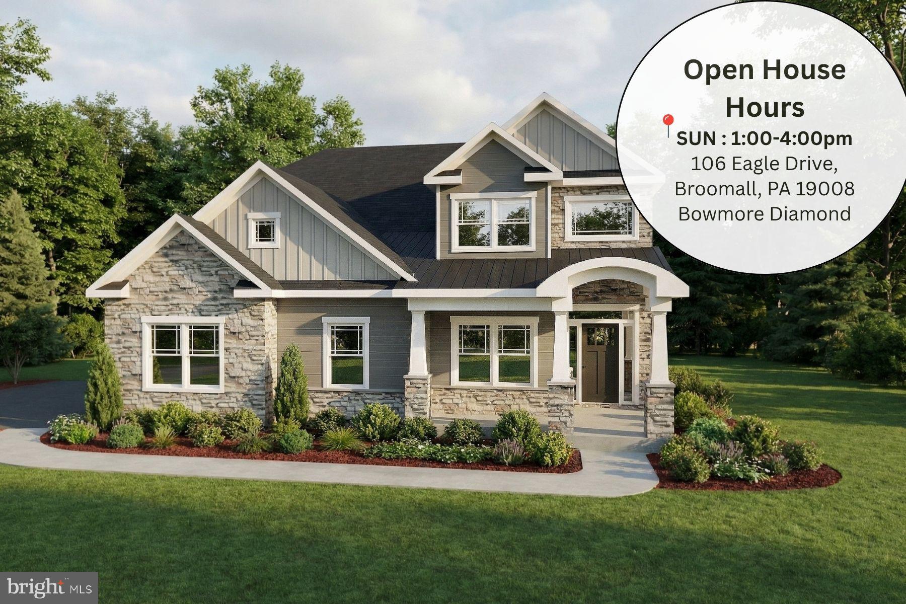 Open House: Visit the Bowmore Diamond at 106 Eagle Drive Broomall PA 19008 from 1:00 PM – 4:00 PM.
GPS: 106 Eagle Drive Broomall PA 19008

You’re invited to tour one of our floorplans we’ll be offering at Eddy Homes newest community BRONSON ESTATES.. one + acre homesites in Collegeville…
Nestled in the heart of Collegeville, Bronson Estates offers an exclusive enclave of luxury homesites on 1-acre lots, thoughtfully designed for those who value space, privacy, and elegance.

Surrounded by lush natural beauty yet just minutes from shopping, dining, and top-ranked schools, this community perfectly blends tranquility with convenience. Whether enjoying a quiet evening on your expansive property, a stroll through nearby parks, or an outing to Providence Town Center, Bronson Estates places you at the center of it all. With timeless architecture, spacious floorplans, and the prestige of a limited collection of homes, Bronson Estates is where refined living and everyday ease come together.

The Petersburg features main-level living with additional space and privacy for family and friends. This first-floor owner’s suite home offers the perfect amount of space in all the right places. Stay organized with a first-floor study located off the bright and open foyer. Make entertaining a breeze in your new gourmet kitchen, which flows straight into the great room with a stunning vaulted ceiling. Conveniently situated on the first floor you will find a private owner’s suite with an expansive walk-in closet and luxury bathroom. Guests will relax upstairs in one of the two additional bedrooms and enjoy their own private full bathroom. Need more storage? Add an oversized basement for all your storage needs or finish the basement with the game room of your dreams!