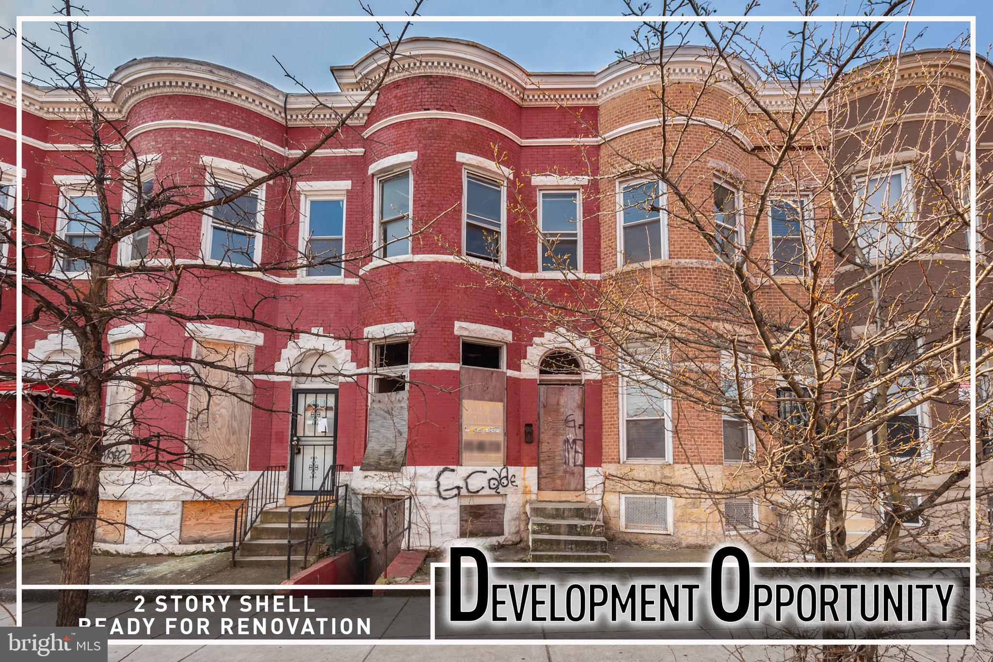 RENOVATION OPPORTUNITY! END OF GROUP 2 STORY SHELL. Convenient to downtown Baltimore and major commuter roadways.