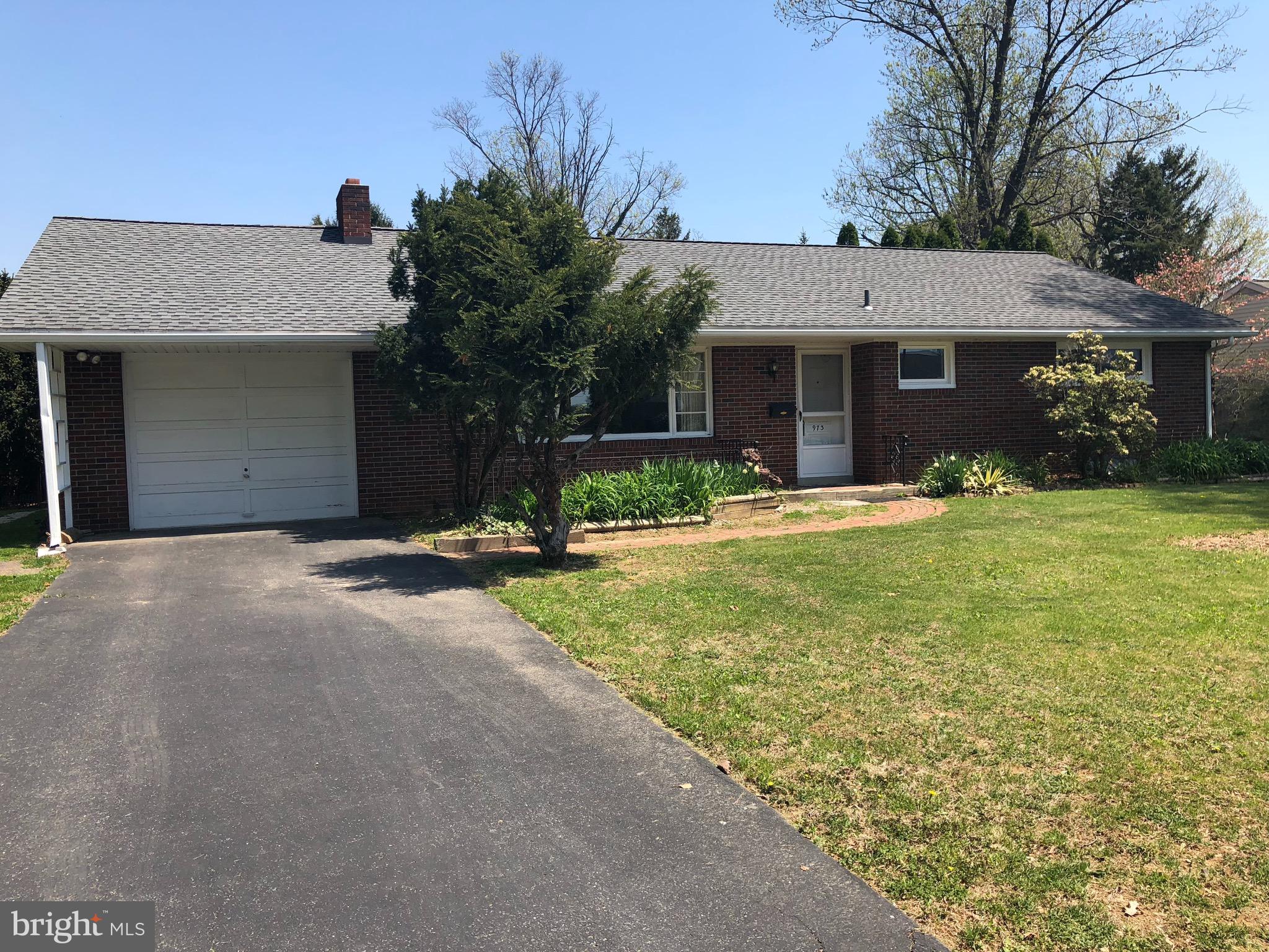 1/2 Bath facility is located in the garage.  Home is Located on a cul de sac quiet street, is this all brick rancher.  Room for a 4th bedroom or rec room in the basement.   Detached 1 Car Garage with a Attached 1 Car Garage.  Private Rear yard, great for entertaining.   Covered Patio, New Window, Newer 50 year roof, Central A/C.  All Hardwood under carpet.  Located just footsteps to Rec Center/Schools/Parks and major roadway to stores and downtown Ephrata.