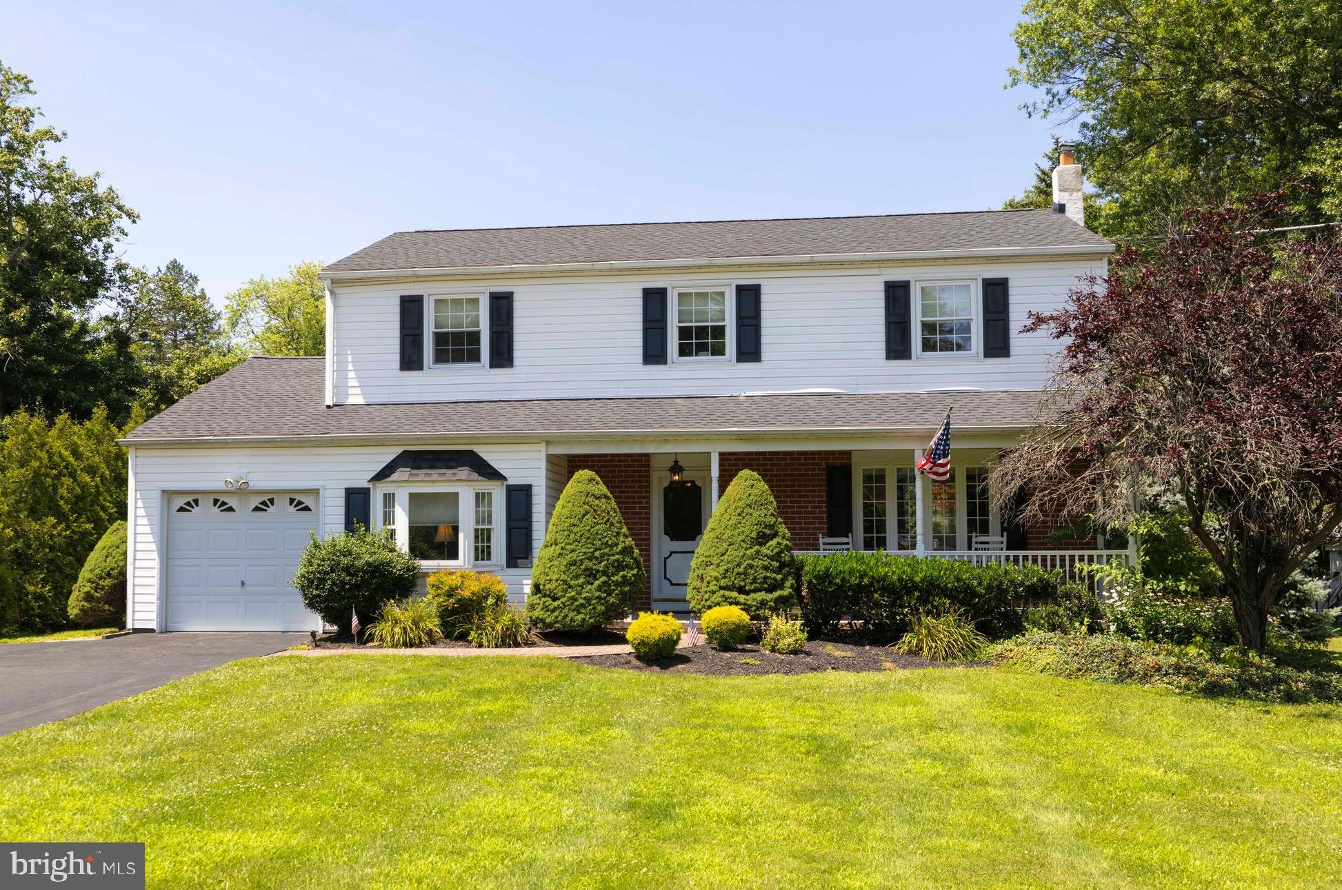 A covered front porch welcomes you to this beautifully maintained two-story colonial, offered by its original owners. The inviting foyer features a coat closet, a convenient powder room, and seamless access to the formal living room, which highlights gleaming hardwood floors, dentil crown molding, and a charming bay window. This space flows directly into the formal dining room, complete with matching hardwood floors, classic dentil crown molding, and a triple window overlooking the rear grounds. An opening between the dining room and kitchen ensures easy hosting and keeps the chef in the family happy. The eat-in kitchen boasts granite countertops along with abundant cabinetry.  The comfortable family room provides a dedicated setting for relaxation and entertainment. A first-floor office offers ideal space for working from home. A versatile mudroom and storage area, originally designed as a laundry space, leads directly into the light-filled three-season sunroom, an ideal retreat for enjoying views of the private backyard and accessing the paver patio. Direct access to the one-car attached garage completes the main floor. Four bedrooms and two full bathrooms await on the upper level. Hardwood flooring lies beneath the carpet in every bedroom, providing a ready opportunity for customized refinishing. The primary suite offers generous dimensions, a walk-in closet, and an updated private bath with a stall shower. The additional three bedrooms are comfortably sized, with two featuring double closets. A full hall bath with tiled flooring and a tub shower serves this level. The full basement features a finished recreation room complete with a pool table, providing adaptable space for a play area, home gym, or secondary workspace. The home laundry area was thoughtfully relocated to this lower level to maximize space on the main floor. The property showcases a private, level yard perfect for playing ball, a swing set or a pool. Major systems and upgrades offer outstanding peace of mind, including a new roof ( 2024), an upgraded gas heater (2023), central air ( 2019) , a tankless hot water heater, replacement windows and an expanded driveway. The prime location offers easy access to major transportation routes, including the PA Turnpike, as well as nearby schools, shopping centers, and dining options. This exceptional property presents a rare opportunity to become only the second owner of a truly special home. HURRY!
