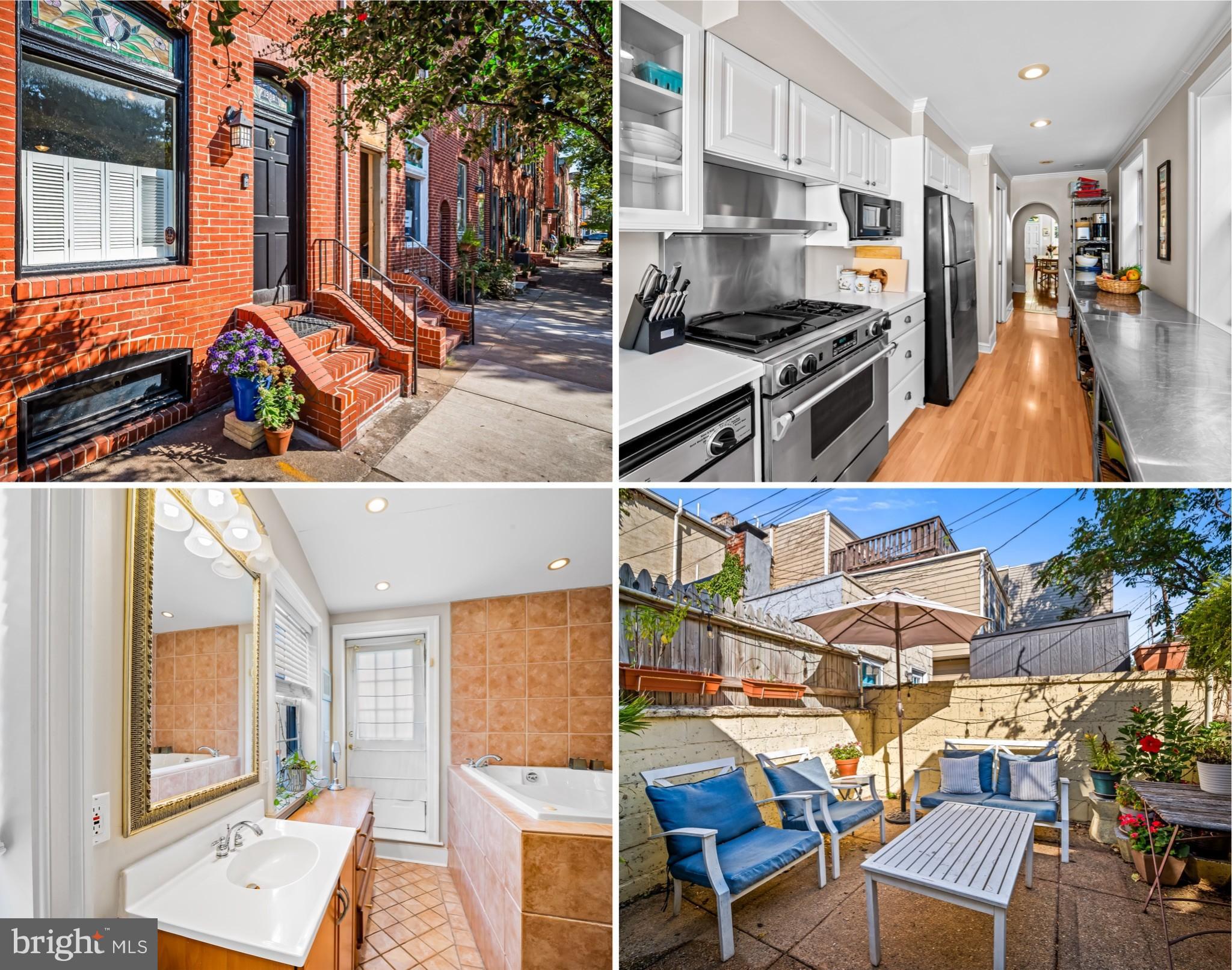 NEW KITCHEN FLOORING, NEW CARPETING ON UPPER FLOORS, FRESHLY PAINTED!  WAITING FOR YOU TO MOVE IN!
This charming home located on Upper Fells Point's most picturesque street offers over 2,000 sq ft of spacious living. Combining historic charm with modern conveniences, it features original hardwood floors, exposed brick walls, and interior windows that flood the space with sunlight. The chef's kitchen boasts a Jenn Air stove and ample surface area, perfect for culinary enthusiasts. The bedrooms are generously sized, each with additional sitting rooms or office space, providing flexibility and comfort. Step outside to outdoor space accessible from the kitchen, ideal for entertaining guests. Make this beautiful house your new home!