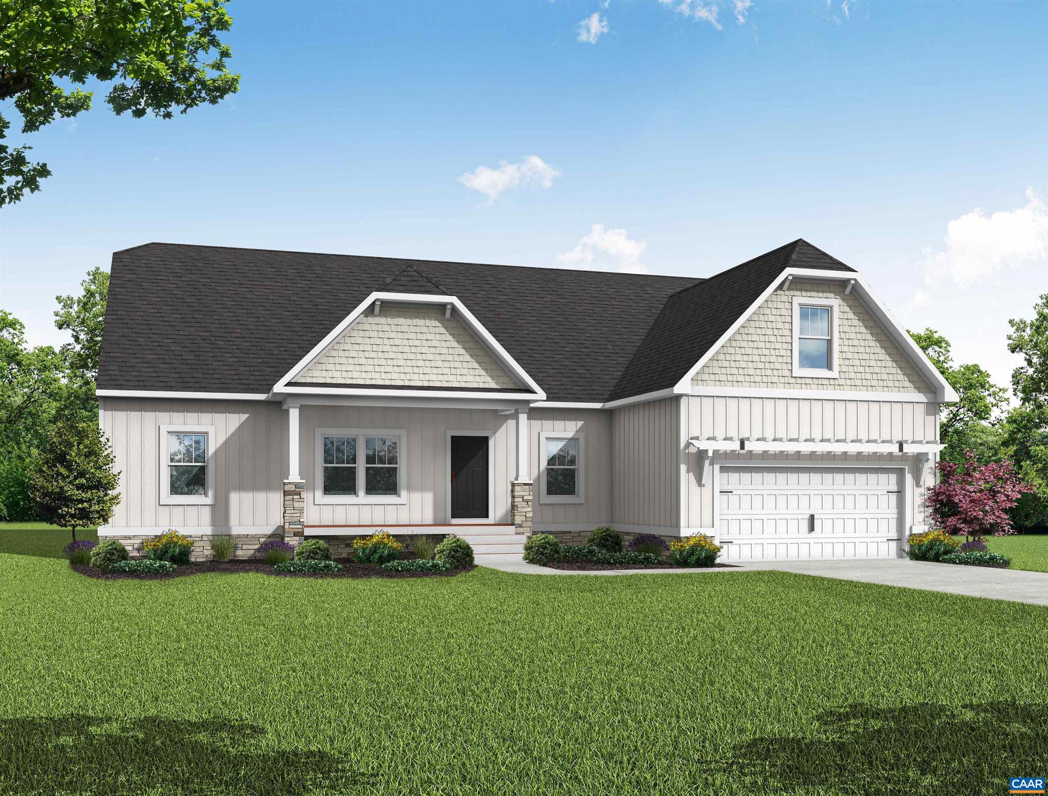 THIS IS A TO BE BUILT HOME!  Ask about floor plans and available homesites. The Mallory floor plan is a charming ranch plan with a welcoming covered front porch (18'6"X6') and a 1.51 acre lot. There are option for a bonus space/bedroom ensuite over the garage, see floor plan in photos. As you step inside, you'll find an expansive living area where the family room, dinette, and kitchen flow together. The kitchen is both functional and stylish, offering ample counter space, and a pantry for all your storage needs. Adjacent is the dinette features sliding glass doors to the backyard. Off the family room, are the second and third bedrooms, both spacious and separated by a full bathroom. On the opposite side of the home, the primary suite offers a private retreat with a generous bedroom with walk- in closet and ensuite bathroom. The bathroom includes a walk-in shower, dual vanity, and private water closet. Located near the primary suite, a laundry room and mudroom with access to 2-car garage.  This home home can be built in Compass Cove, where luxury living meets water access to the beauty of Lake Anna. Photos for advertising purposes and are not of the actual home and may include upgrades not included in listed price.,Granite Counter,Wood Cabinets