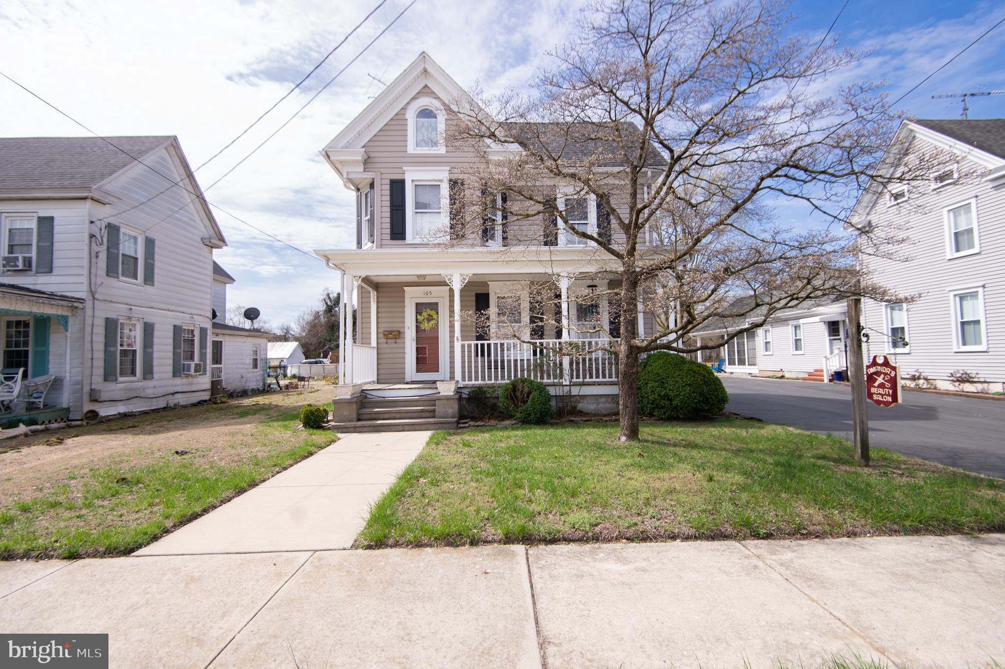 An abundance of living space spread over two floors behind the doors of this 3BR/1BA Farm Home located on a spacious lot in the quiet neighborhood of Federalsburg.  Parking is ample in the extra long and wide driveway as you make your way to the covered front porch of your forever home.  Step inside to a home filled with tons of original character including hardwood floors and crown moldings.  The main floor living space features a spacious entry hall that leads to a large living room with built-in shelving, a dining room ideal when entertaining, a full bath with a walk-in shower, and an eat-in kitchen.  The kitchen boasts plenty of wood cabinets, a separate pantry closet, an abundance of counter space, stainless steel appliances, a double stainless sink under a window, and plenty of space for a breakfast table.  In addition, tucked behind barn doors is the main floor laundry.  On the second floor is a large primary bedroom with double closets, and two sizable secondary bedrooms.  This property also features a detached building offering additional living space featuring three rooms, a half bath, plumbing for a shower, and separate operating systems from the main house. In addition, there is a shed/garage large enough for one car and storage located on a sizable back lot.  From the main floor step outside to a large patio ideal when hosting family and friends.  This home is perfect for any new homeowner and includes a new roof and tons of possibilities.  Imagine all this and in close proximity to shopping, restaurants, and commuter routes.
-All furniture in the 'salon' conveys!