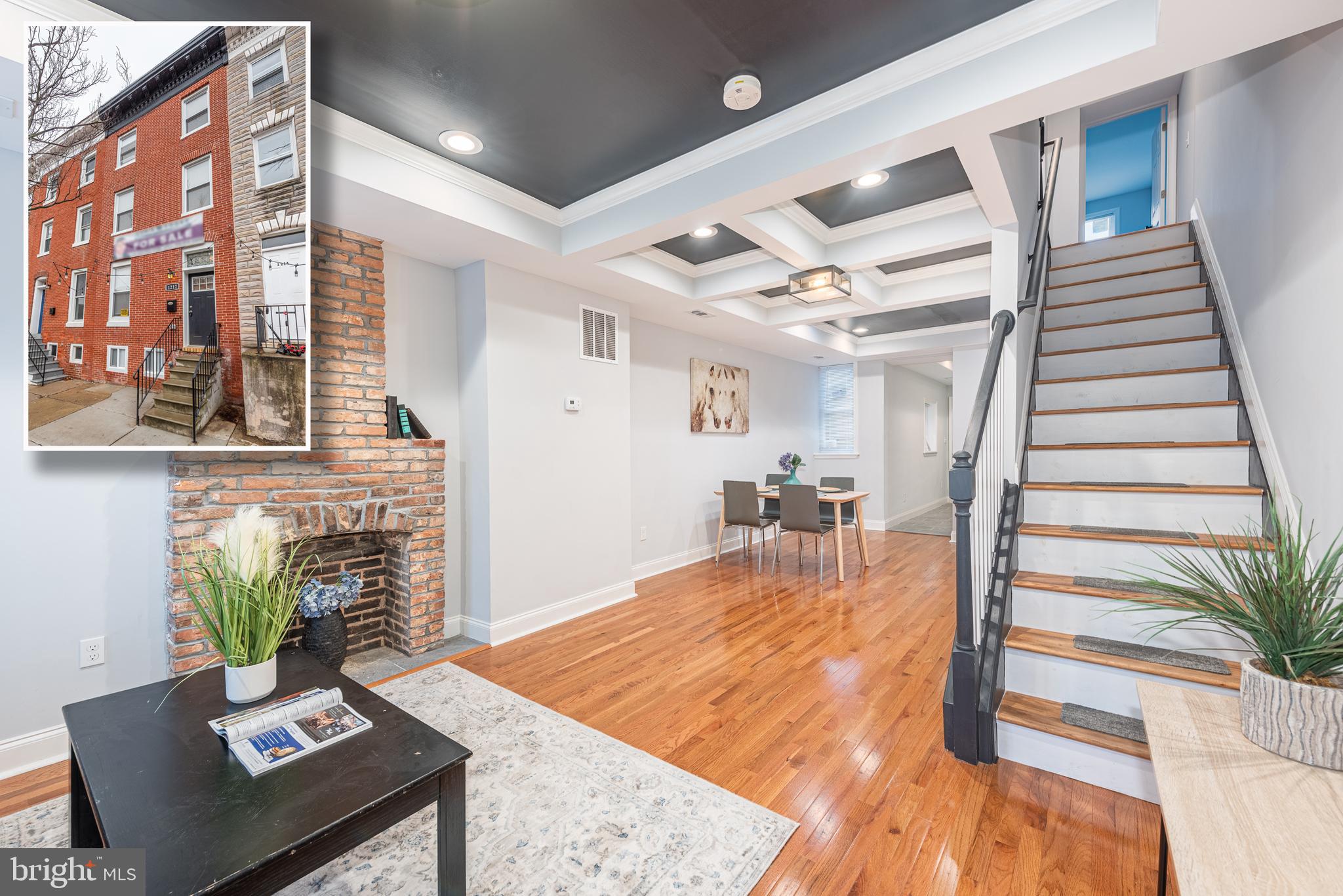 CREATIVELY DESIGNED RENOVATION WITH 4 FINISHED LEVELS OF LIVING SPACE!  This brand new renovation features gleaming hardwood floors throughout the main level, a charming living room with coffered ceilings and decorative brick fireplace, a separate dining area, a Chef's kitchen with ss appliances & granite counters, a rear mud room, 2nd level with 2 generously sized bedrooms with a full bath, convenient bedroom level laundry, 3rd level Primary bedroom suite with a full bath with a separate shower and separate tub, a finished basement with a large family room, and a private rear patio!  Tons of renovations in the area and conveniently located close to Johns Hopkins.  Pack your bags and move right in!
