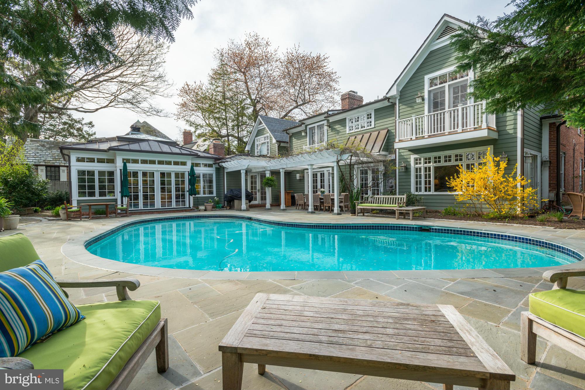 Understated elegance - Large, luminous rooms, lovely architectural detailing + expansive first floor ideal for entertaining, inside and out. Stunning conservatory addition, large LR w/beamed ceiling; 4BR/4BA up incl. spectacular master suite; finished LL w/nanny suite + catering kitchen. .5+ acre lot w/flagstone terrace, pool + firepit, mature landscaping.