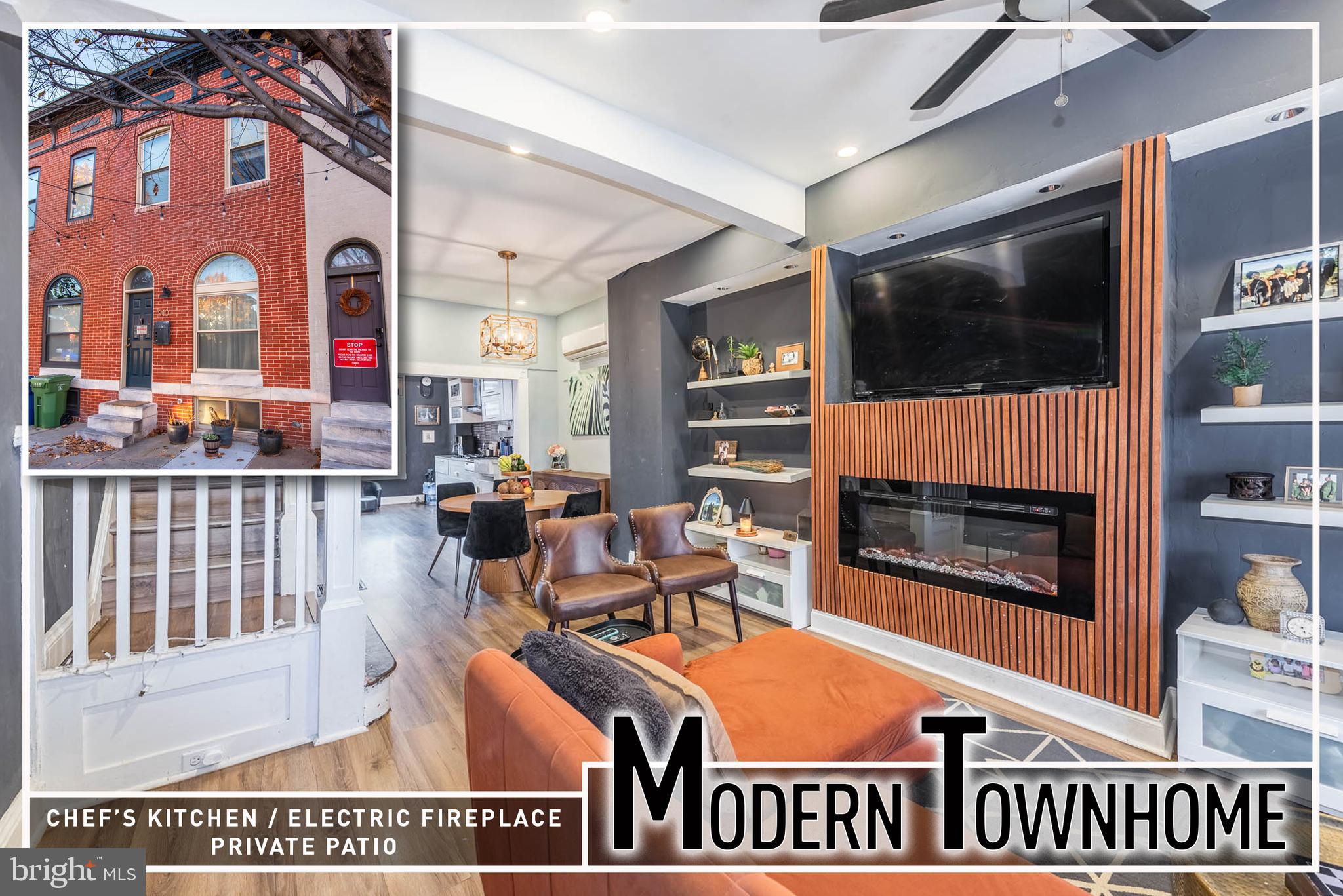 Modern, updated rowhome conveniently located just moments from Johns Hopkins and major city amenities. This stylish residence offers wood flooring throughout and an open floor plan highlighted by an inviting living room featuring an electric fireplace, floating shelves, and abundant natural light. A separate dining area leads to the Gourmet kitchen, complete with a wall oven, cooktop, stainless steel appliances, Quartz countertops, and ample cabinet space. The upper level hosts three well-proportioned bedrooms and a beautifully appointed full bath showcasing a vessel sink and classic clawfoot tub. The rear patio provides an ideal outdoor space for relaxing or entertaining. Move-in ready and perfectly situated—don’t miss this exceptional home.  Eligible for 17K Live Near Your Work Grant!