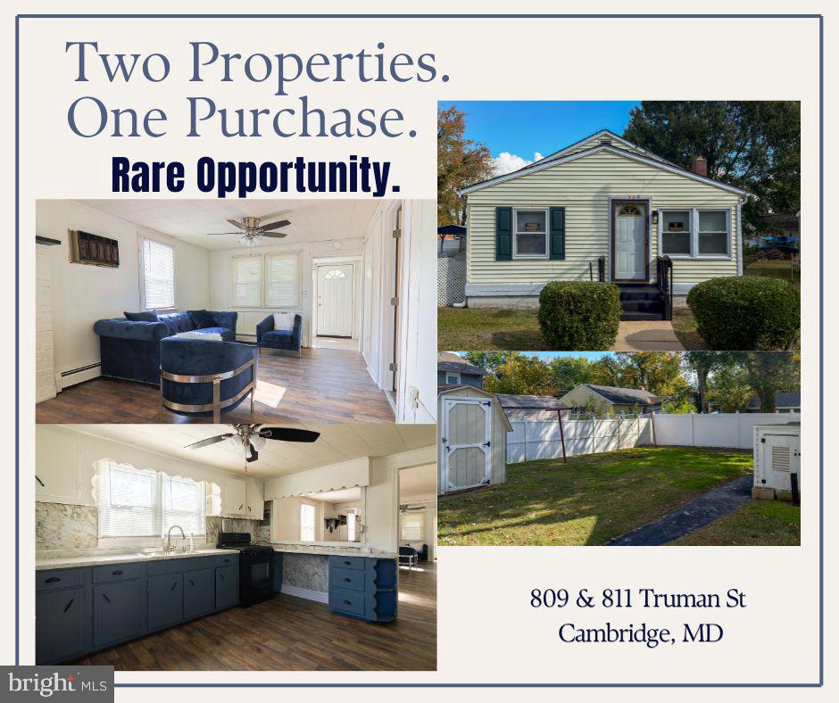 Two Properties. - One Purchase. - This Is the Deal. - 809 Truman St doesn't just come with a renovated 3-bedroom home — it comes with a separately deeded vacant lot at 811 Truman St. That lot is R-3 zoned (City High Density Residential) with public water and sewer already in place. Build on it, invest with it, or simply enjoy the extra space. Either way, you're buying future options most properties can't offer. The home itself is move-in ready. New roof, new flooring, new appliances, updated bathrooms, and fresh paint throughout — the major updates are already done. The layout is bright and functional with an enclosed front porch, comfortable living spaces, and a generous backyard that now extends across both lots.  Cambridge's waterfront downtown is minutes away — restaurants, marinas, boutique shops, galleries, and the weekly farmers market are all part of daily life here. Whether this is your next primary residence, a weekend retreat from the metro area, or a smart investment play with built-in upside from that bonus lot — this combination doesn't come along often.