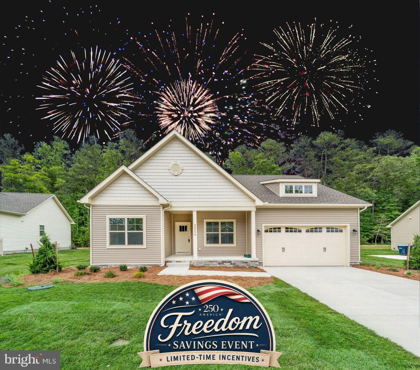 Freedom to Build. Savings to Celebrate. Celebrate America’s 250th birthday and Capstone Homes’ 20th anniversary with us during our limited-time Freedom Savings Event at The Estates at Milton Crossing! This featured homesite, Lot #49, offers savings* of $62,600 or more, including a FREE basement valued at $26,000, $25,000 toward options, $2,500 in settlement assistance, and 2% transfer tax coverage, equaling a minimum of $9,100. 

Celebrate the freedom to customize with The Devon, Capstone’s most popular open-concept, first-floor living floorplan. Offering 1,514+ heated square feet, The Devon features a generous kitchen layout, oversized breakfast nook, and comfortable flow throughout the main living areas. Personalize your home with options such as an upstairs bonus room, sunroom, screen porch, and more. Your Home. Your Style. Your Freedom. 

Located in The Estates at Milton Crossing, this quaint community is the epitome of spacious and scenic living, featuring 87 half-acre homesites, a community pool, and pool house. Perfectly situated just minutes from historic Milton and the Delaware beaches, The Estates at Milton Crossing offers the ideal blend of comfort, convenience, and coastal lifestyle.

A local, family-owned builder, Capstone Homes is proud to celebrate 20 years of crafting high-quality, customizable homes throughout Sussex County. Call today to learn more about this featured Freedom Savings homesite, available incentives, features, and upgrades, or visit the Hannah model at Milton Crossing, open Mon–Sat 10am–5pm.
Capstone Homes — Guiding you home, every step of the way.

*Savings, pricing, and incentives are subject to change without notice. Preferred lender required for certain incentives. $25K incentive included in list price.