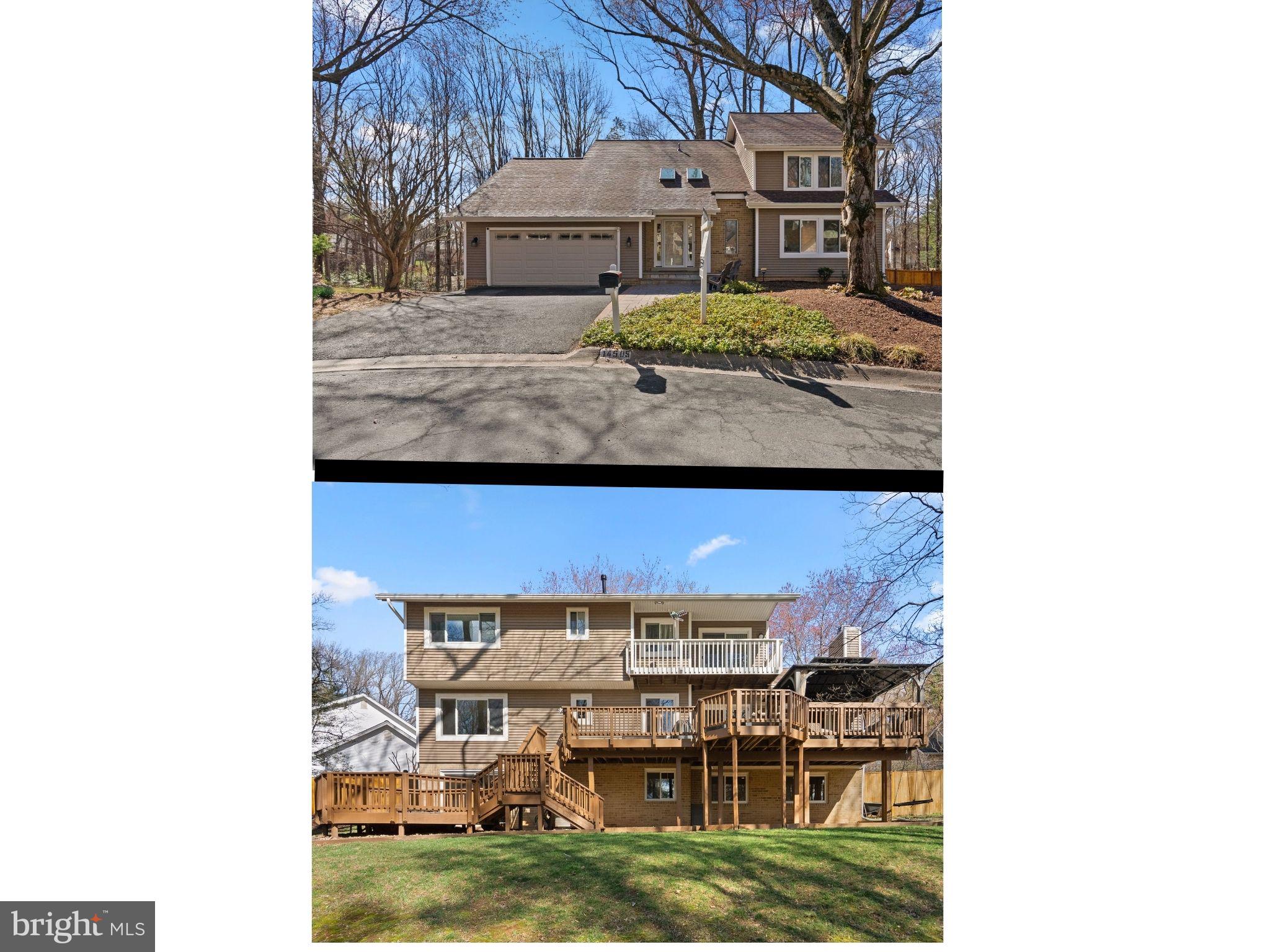 Open house cancelled! Tucked away at the end of a quiet cul-de-sac in the highly sought-after Flints Grove community, this beautifully maintained single-family Colonial, with approximately 3700sf of finished space, is the perfect blend of privacy, space, and style—backing to serene wooded views. Located within a top-rated, award-winning school district, this home offers exceptional value both inside and out. Step inside to a welcoming foyer featuring ceramic tile flooring and a skylight that fills the space with natural light. The main level showcases gleaming hardwood floors in the living and dining rooms, where large picture windows frame the picturesque backyard. The dining room is highlighted by an updated chandelier—perfect for hosting gatherings. The gourmet kitchen is designed for both everyday living and entertaining, featuring 42" spice cabinetry, a center island with gas cooktop, tile flooring, and a stylish backsplash. A double bowl undermount sink, side-by-side refrigerator, dishwasher, and recessed lighting complete this well-appointed space. Just off the kitchen, the spacious family room is a true showstopper with a dramatic wood accent wall, vaulted beam ceiling, cozy fireplace, and recessed lighting. A sliding glass door leads to the deck, offering seamless indoor-outdoor living. A convenient powder room completes the main level. Upstairs, the light-filled primary suite is a private retreat featuring plush upgraded carpeting, a ceiling fan, two walk-in closets, and a sliding glass door to a private balcony overlooking the woods. The en-suite bath includes ceramic tile flooring, dual vanities with updated lighting and mirrors, a soaking tub, and a separate shower. Three additional bedrooms offer a variety of stylish finishes—including cherry  flooring, luxury vinyl plank, and upgraded carpeting—each with  ample closet space. The hall bath features tile flooring, a Corian-topped vanity, and a tub/shower combination. The fully finished walkout lower level expands your living space with a large recreation room featuring luxury vinyl plank flooring, recessed lighting, built-in speakers, and elegant crown molding—perfect for entertaining or relaxing. A sliding glass door provides direct access to the backyard. This level also includes a spacious fifth bedroom with recessed lighting, built-in speakers and surround sound, a walk-in closet, and large windows, along with a full bath boasting ceramic tile, a marble-topped vanity, updated lighting and mirror, and a shower. Additional under-stair storage and a separate storage closet offer excellent functionality.
Outside, enjoy a large fenced yard backing to tranquil woods—ideal for privacy and outdoor enjoyment. The expansive deck with staircase leads down to a fire pit area, creating the perfect setting for gatherings, entertaining, or simply unwinding in nature. Additional updates include a new roof in 2024, hot water heater (2026), and HVAC system (2017), offering peace of mind for years to come. Offering generous living spaces, thoughtful updates, and a premier cul-de-sac location, this exceptional home truly has it all.